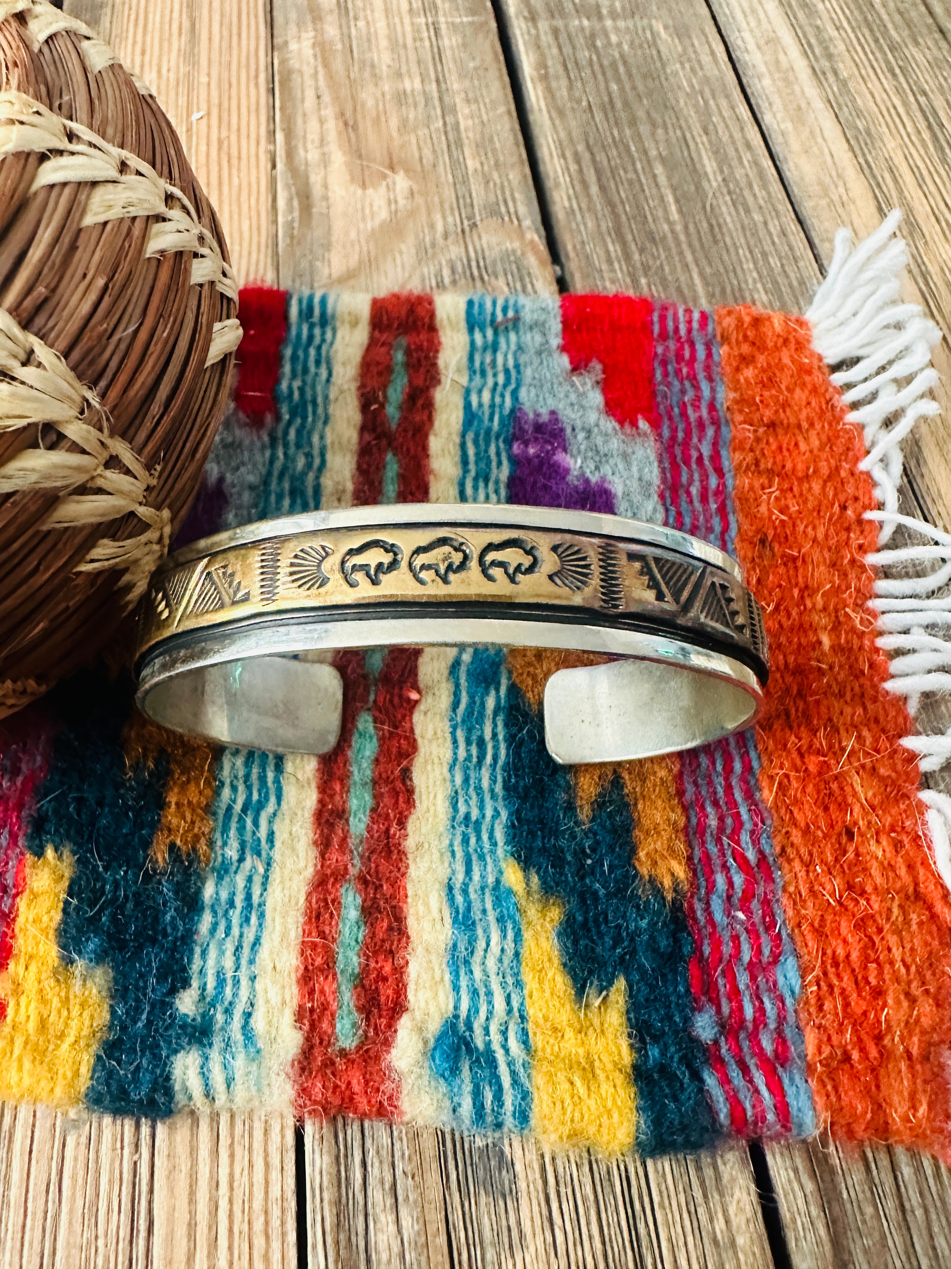 Vintage Old Pawn Navajo Sterling Silver & Copper Cuff Bracelet