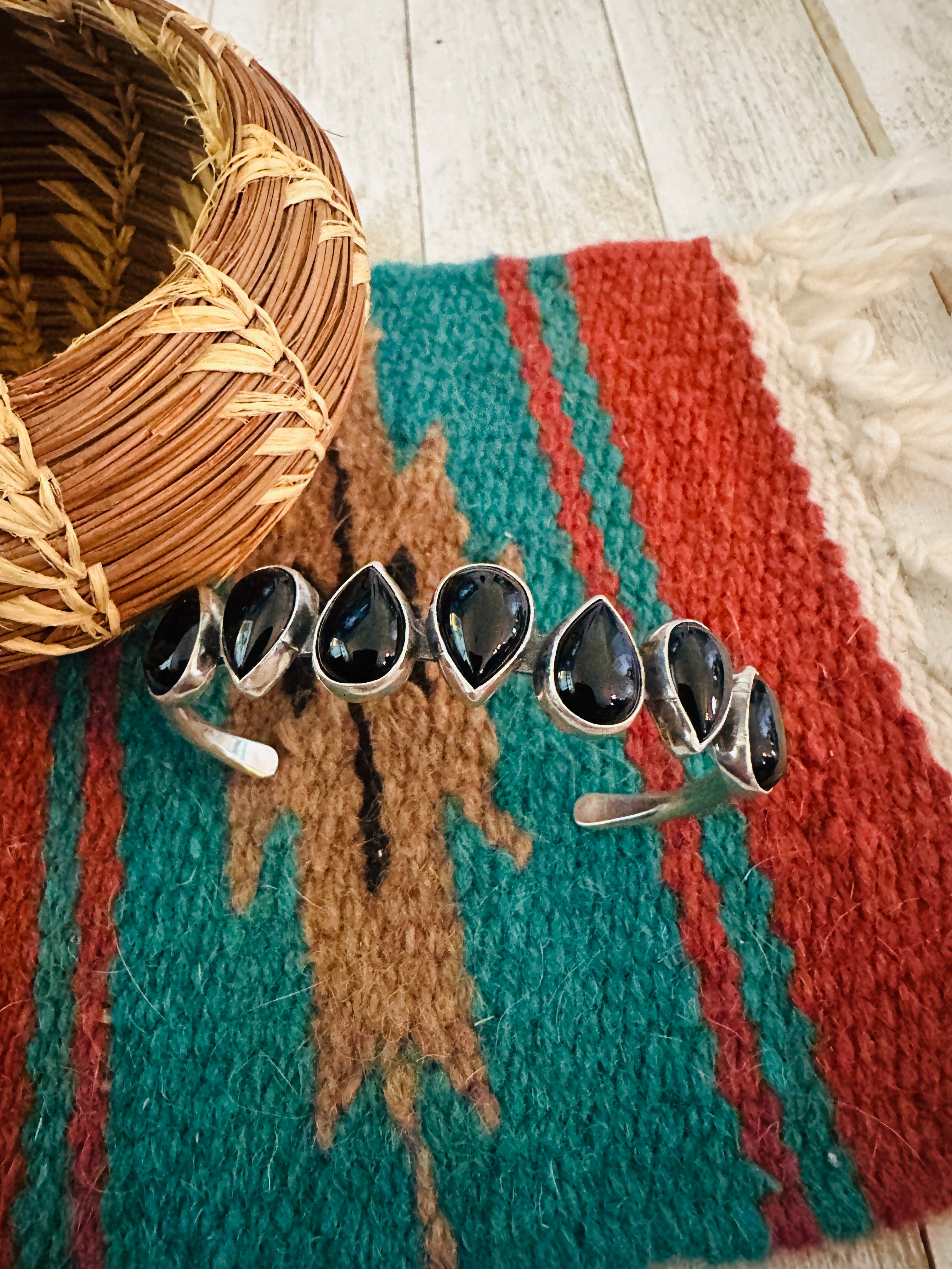 Navajo Sterling Silver & Black Onyx Cuff Bracelet