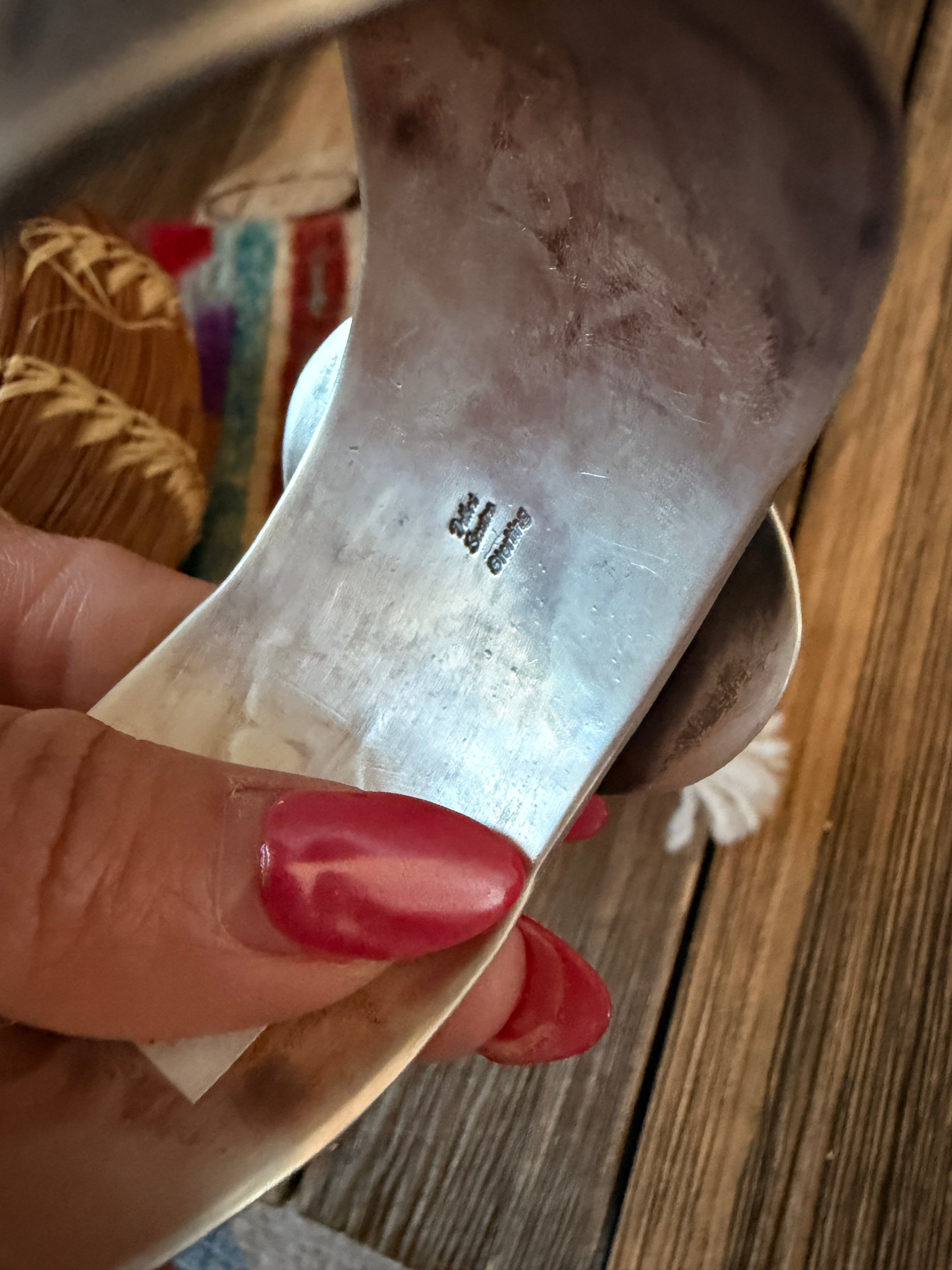 Handcrafted White Buffalo & Sterling Silver Cuff Bracelet by Delbert Secatero