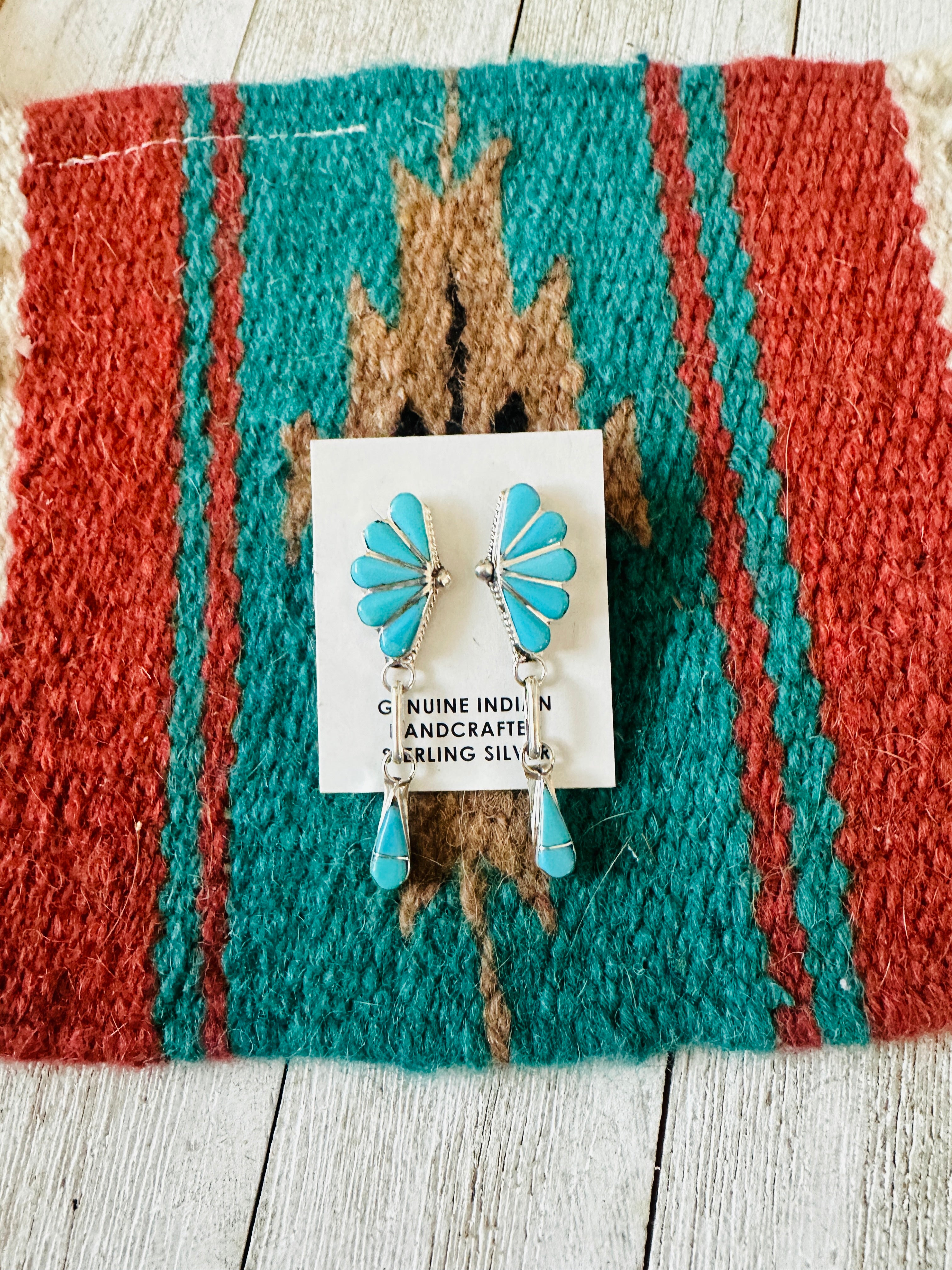 Handcrafted Sterling Silver & Turquoise Inlay Dangle Earrings