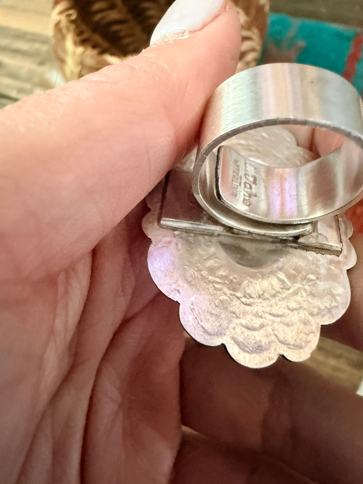 Handcrafted Sterling Silver Adjustable Concho Ring by Leander Tahe
