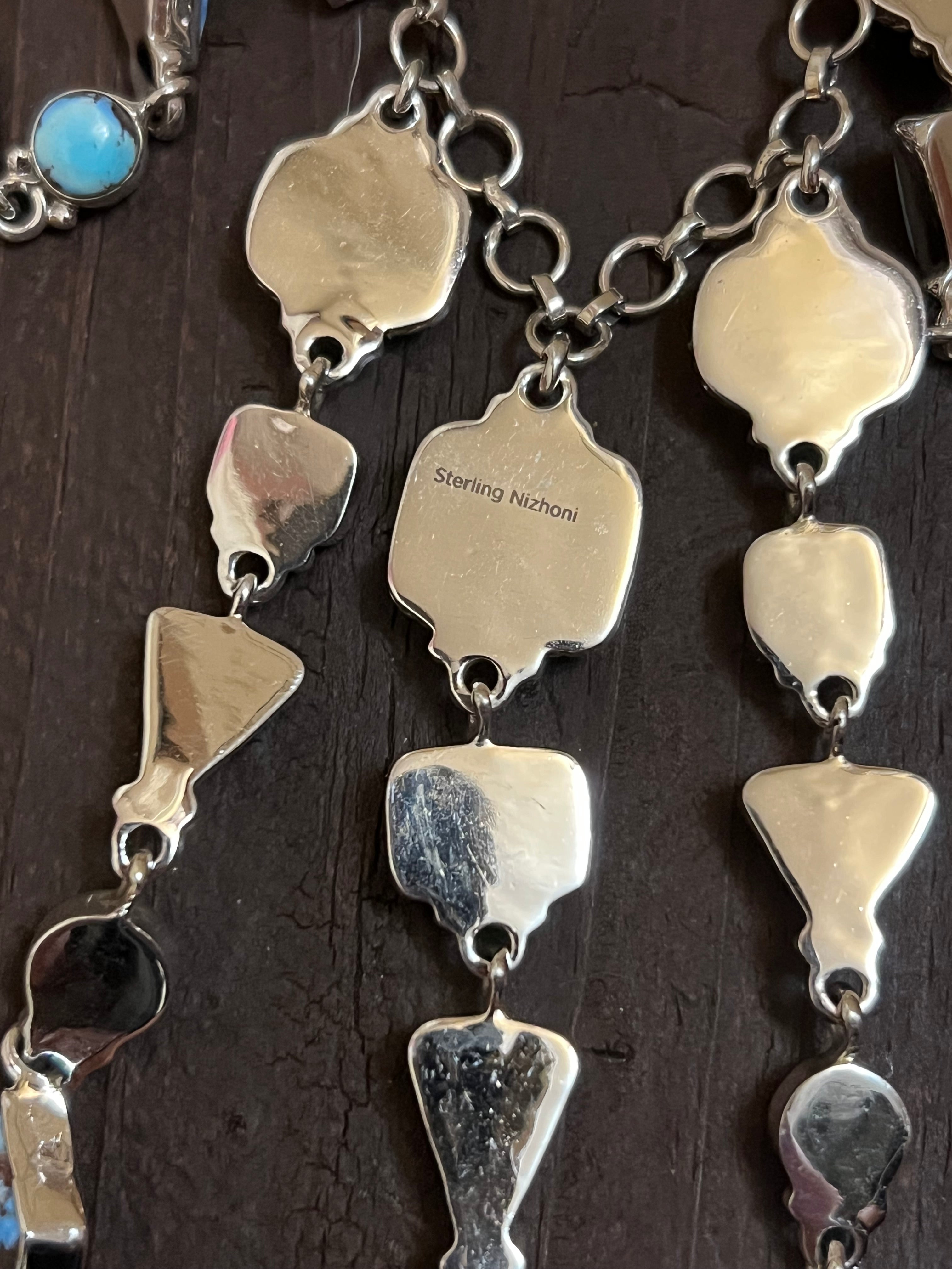 Handmade Golden Hills Turquoise & Sterling Silver Chandelier Necklace