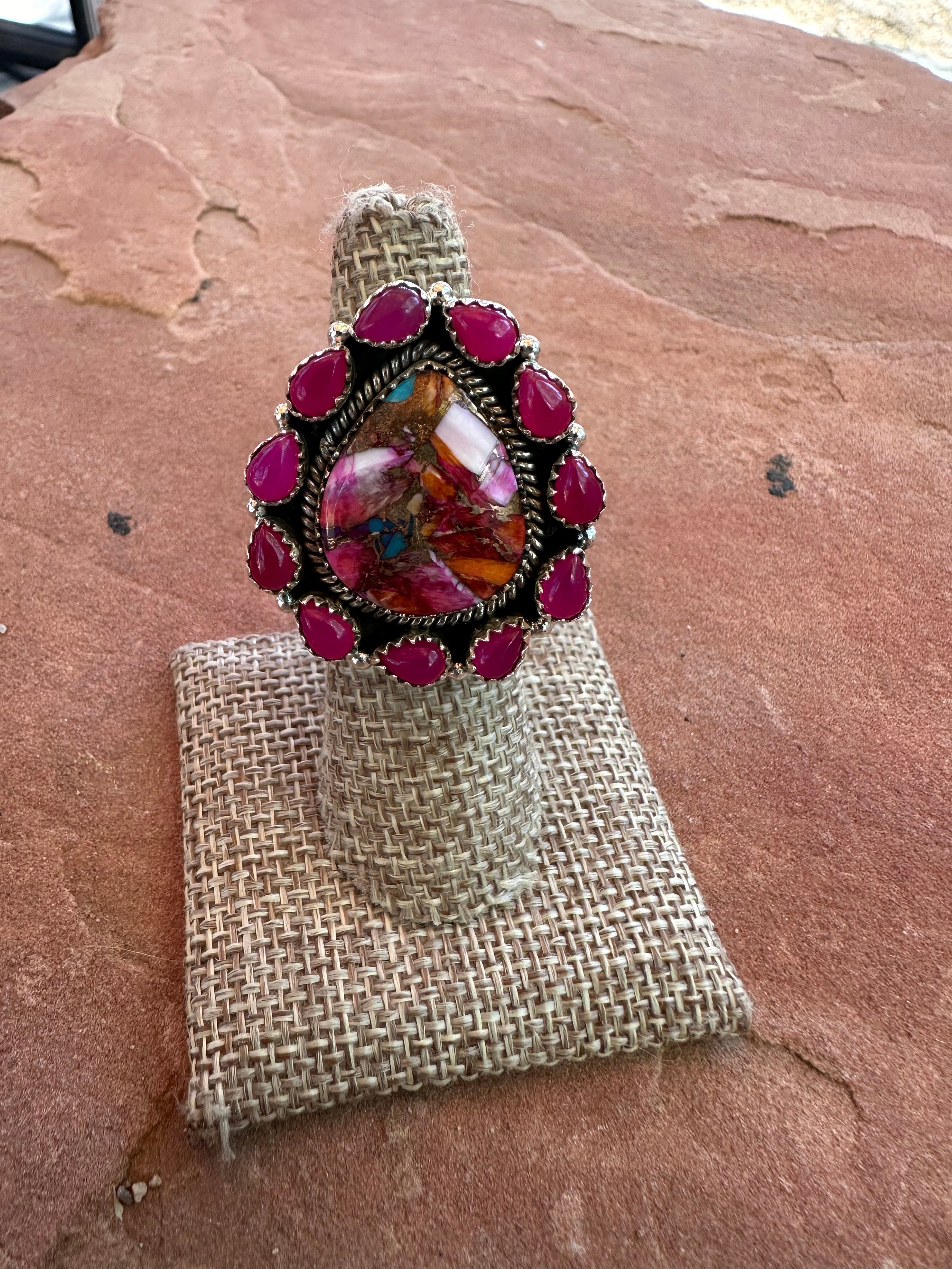 Handmade Pink Dream, Pink Onyx & Sterling Silver Adjustable Ring