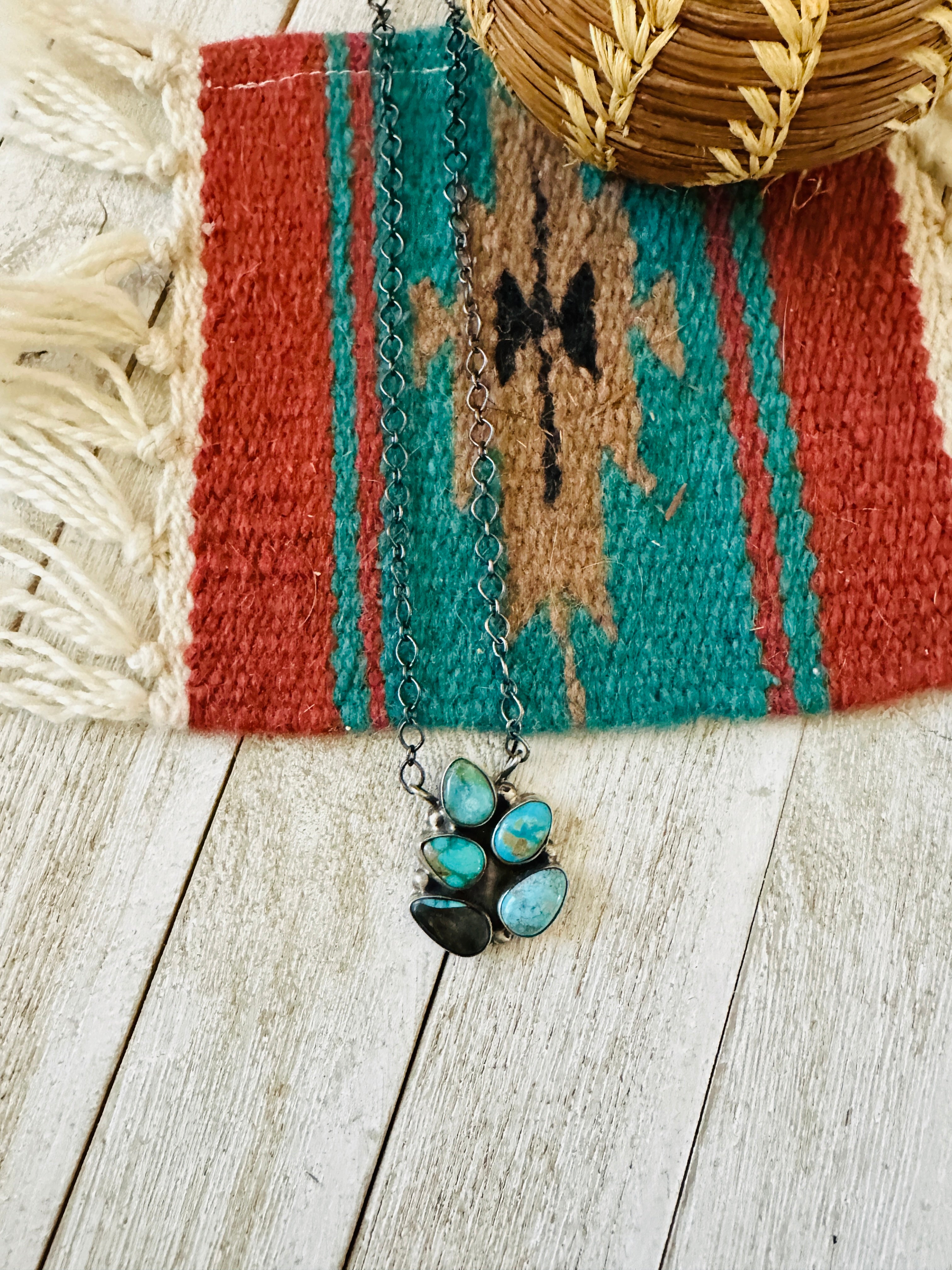 Handcrafted Sterling Silver & Turquoise Cluster Necklace