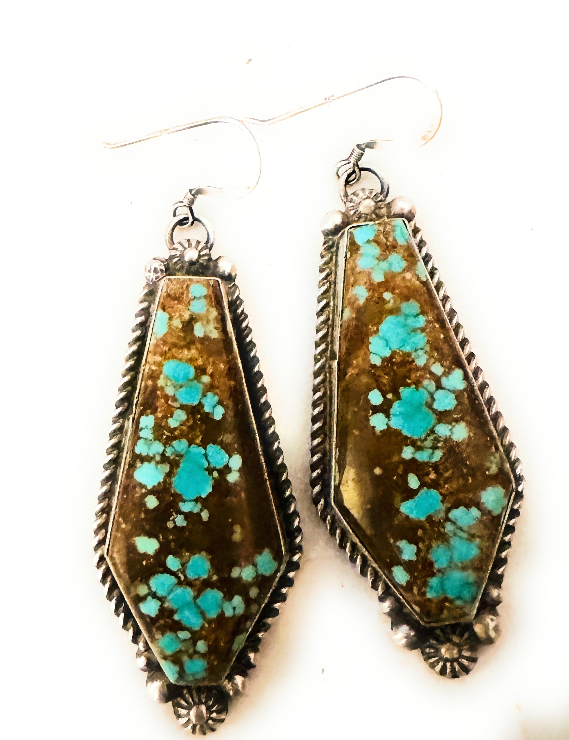 Navajo Number 8 Turquoise And Sterling Silver Dangle Earrings