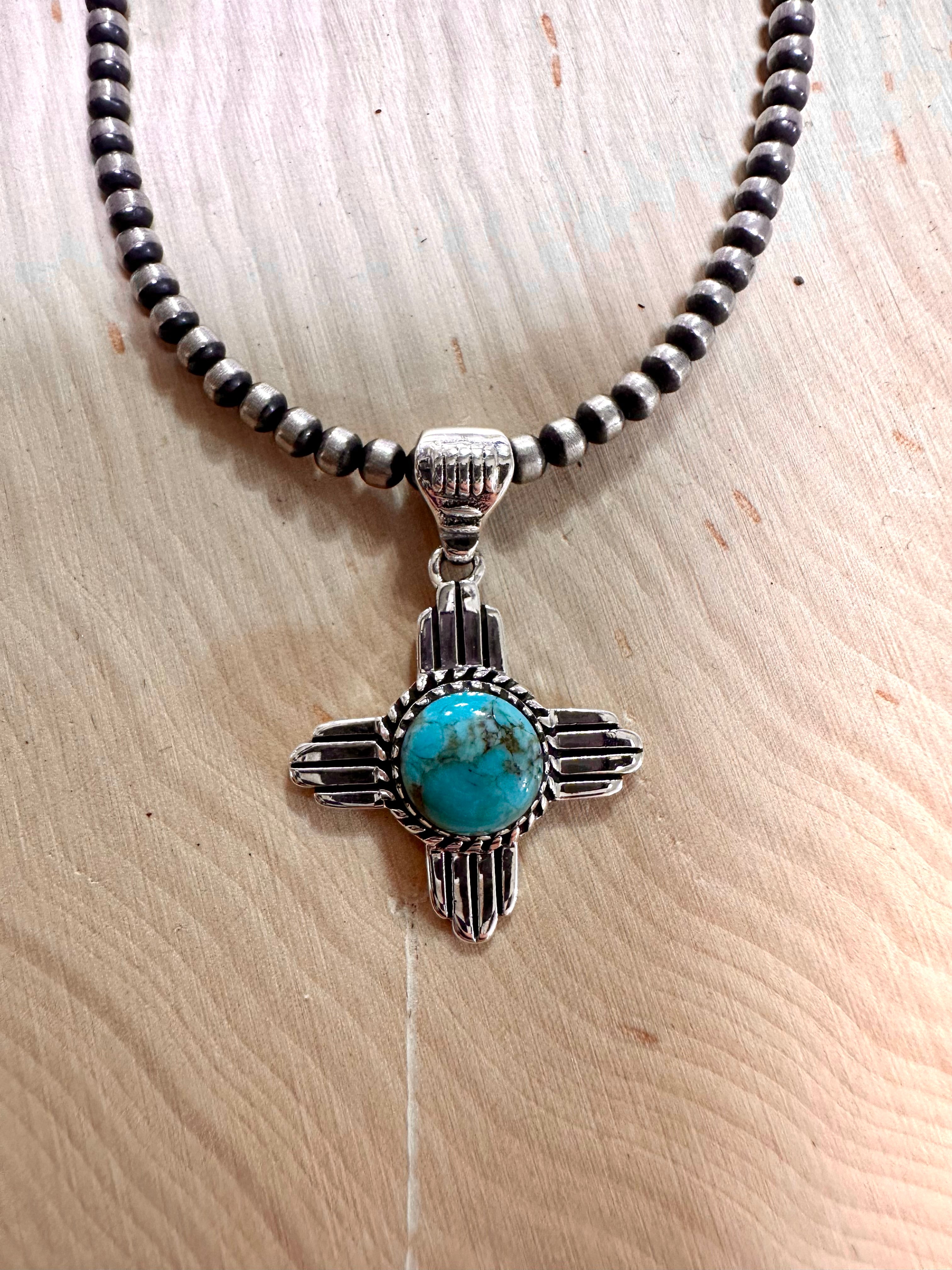 Handmade Palomino Turquoise & Sterling Silver Zia Pendant