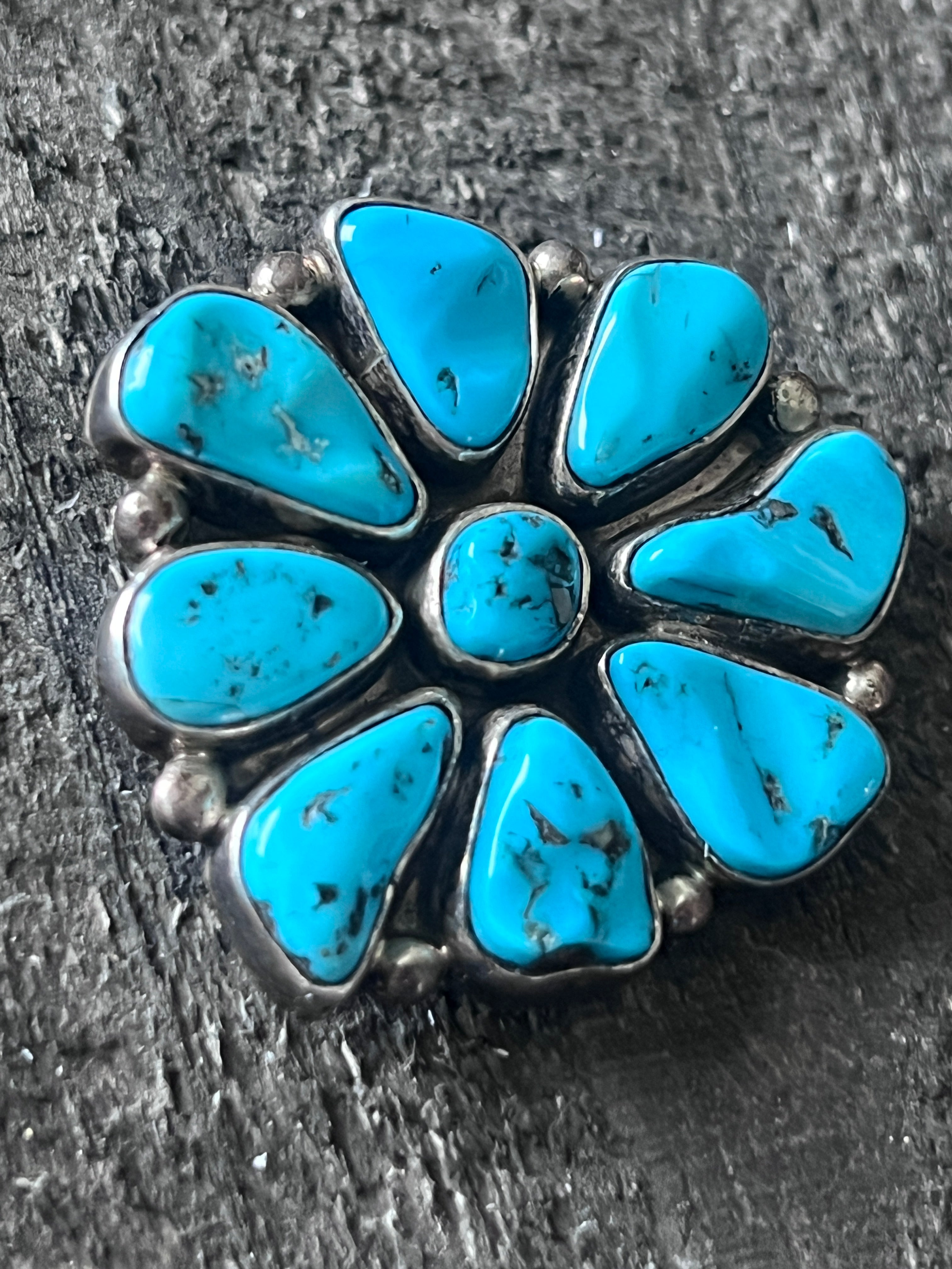Estate Collection Sterling Silver and Sleeping Beauty Turquoise Cluster Brooch/Pendant Signed Garcia