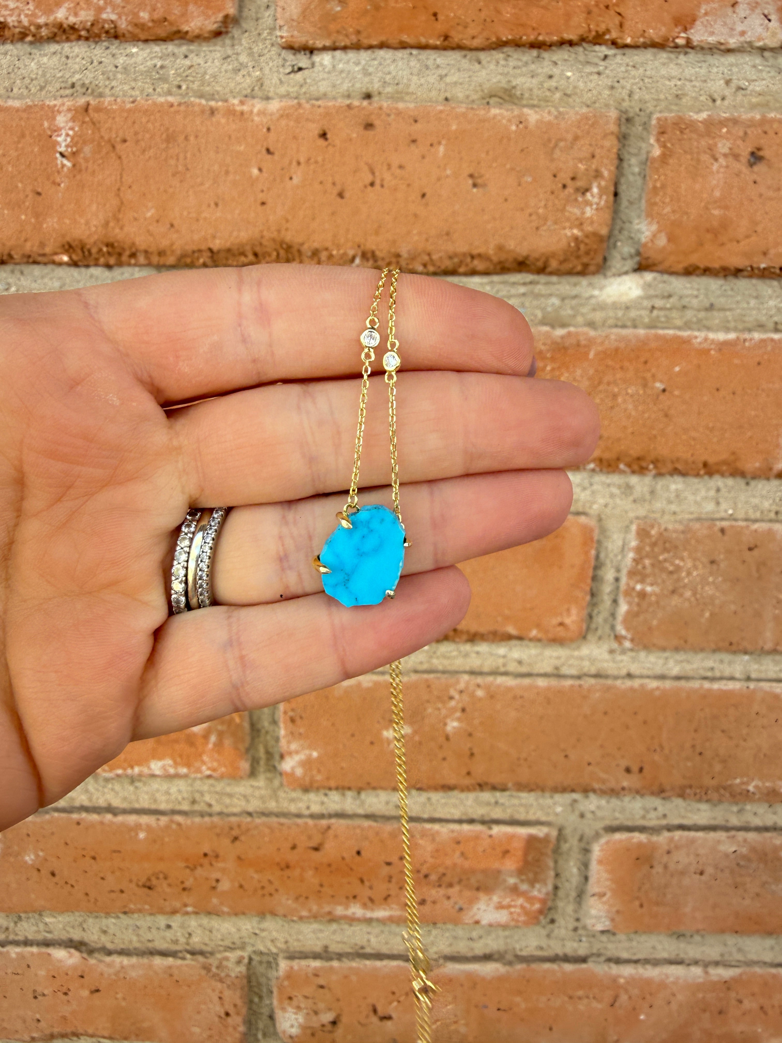 “The Golden Collection”  BLUE HONEY Handmade Natural Turquoise Gold Plated Sterling Silver Necklace