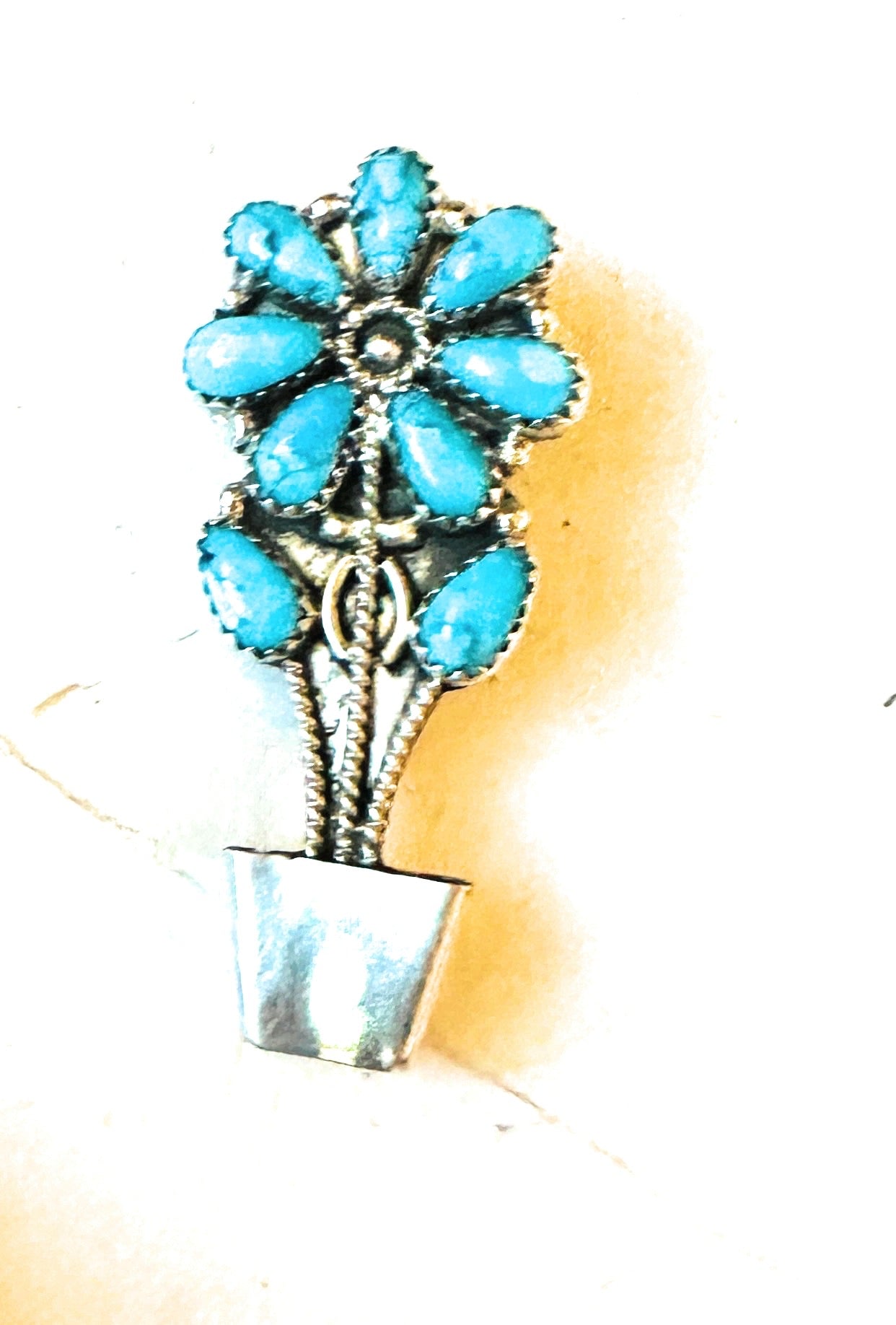 Navajo Turquoise & Sterling Silver Flower Brooch