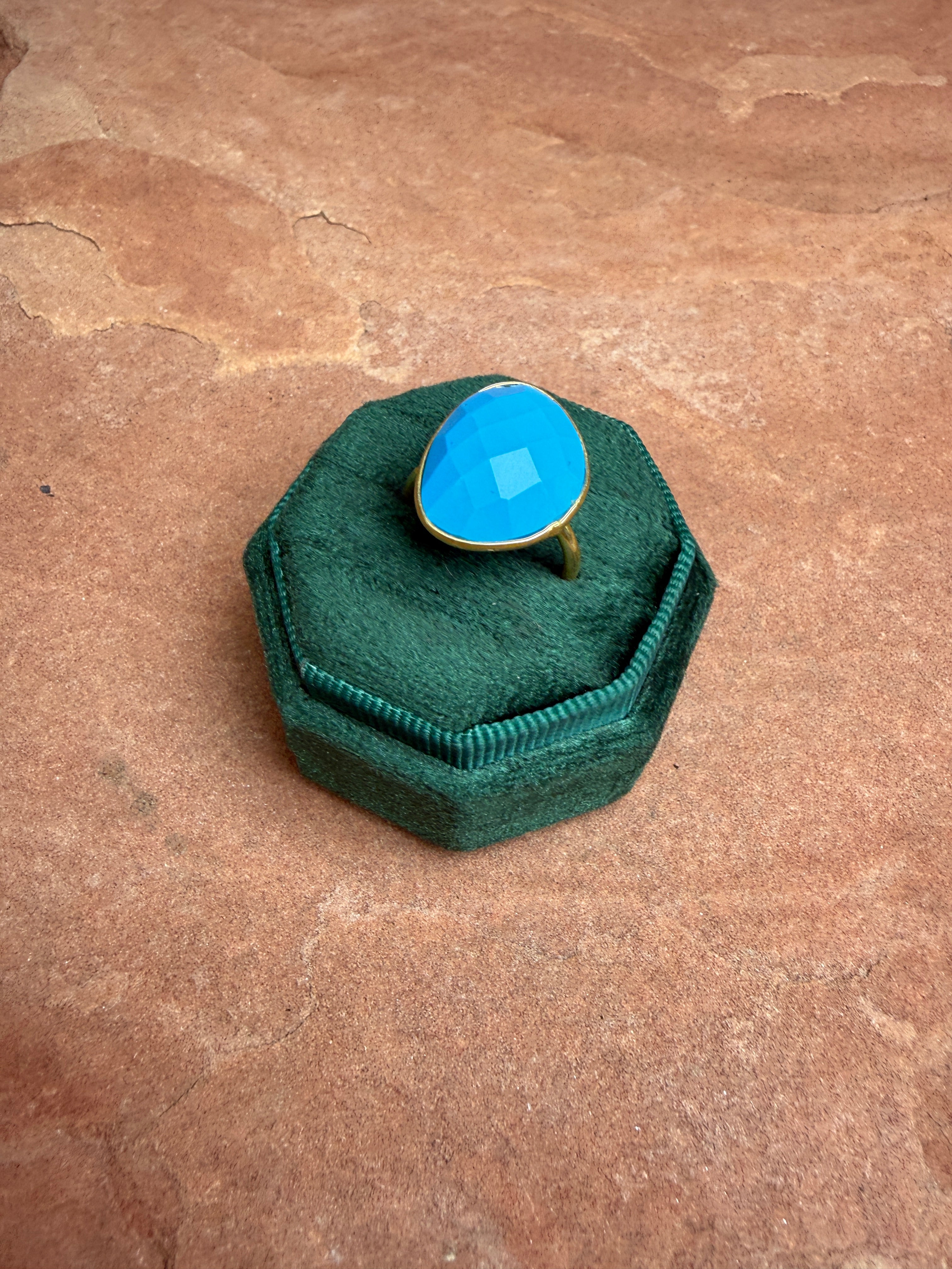 “The Golden Collection” Desert Sky Gold Plated Sterling Silver Turquoise Adjustable Ring