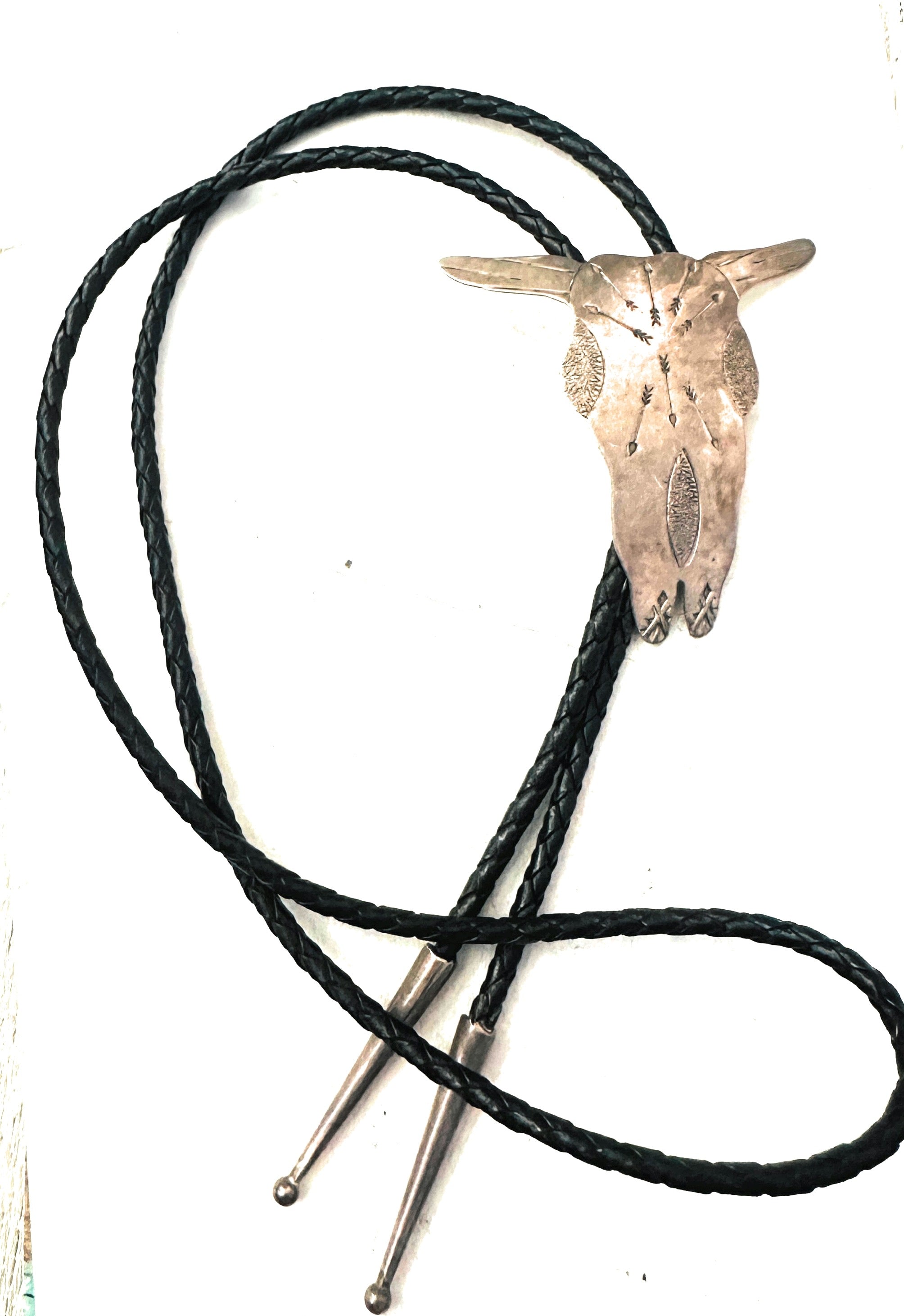 Vintage Old Pawn Navajo Sterling Silver Bullhead Bolo Tie