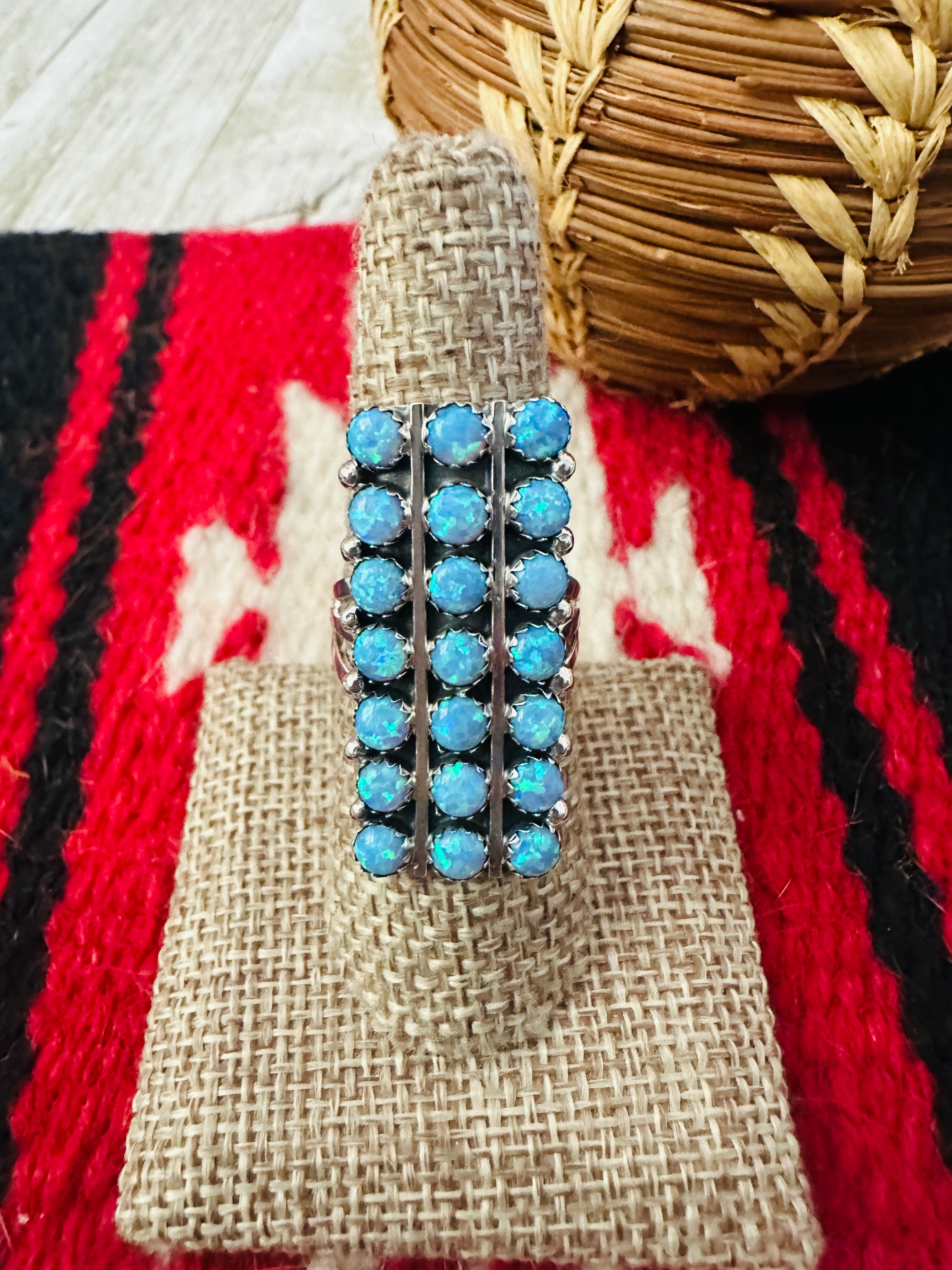 Handcrafted Blue Opal & Sterling Silver Cluster Ring