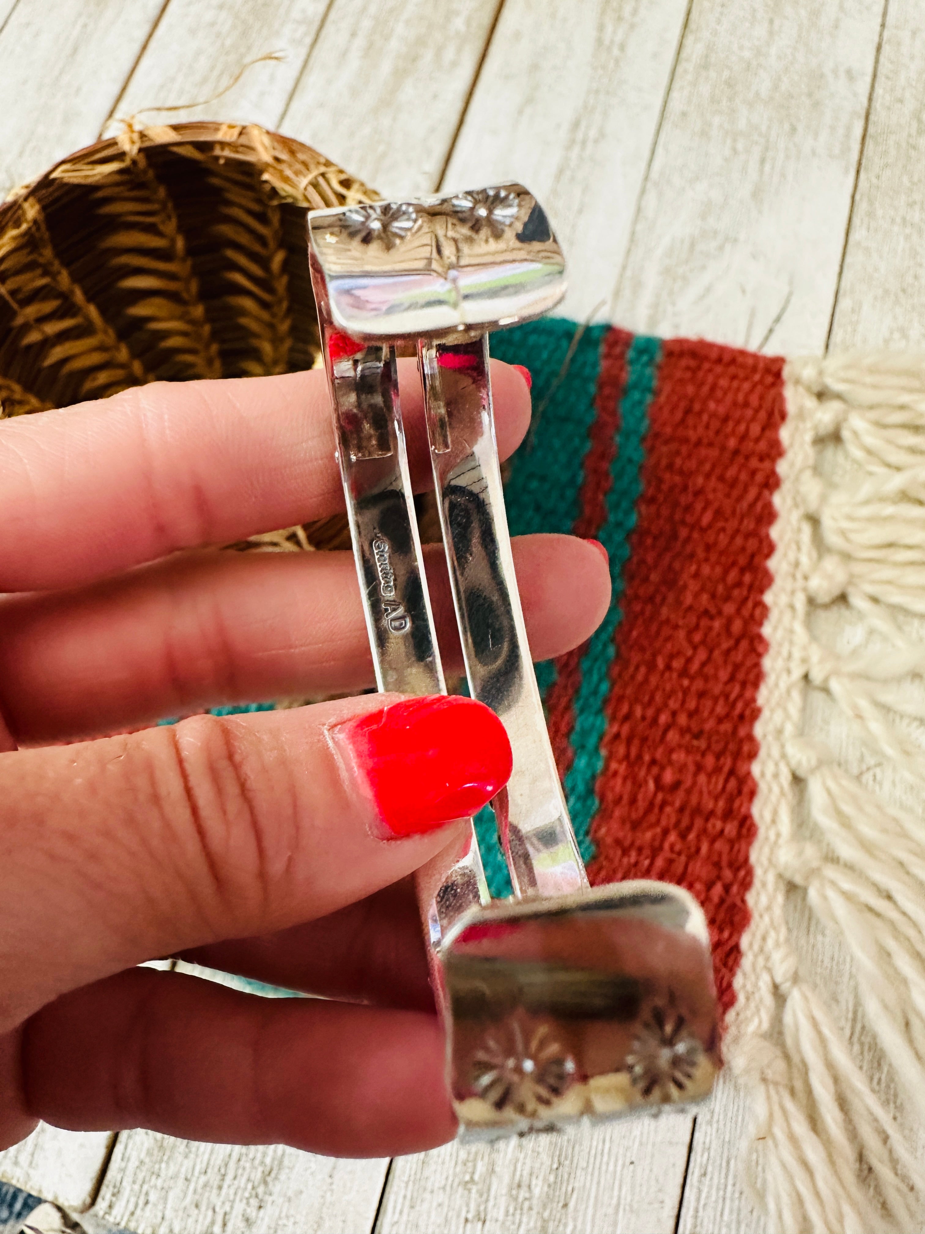 Handcrafted Sterling Silver & Turquoise Two Row Cuff Bracelet /