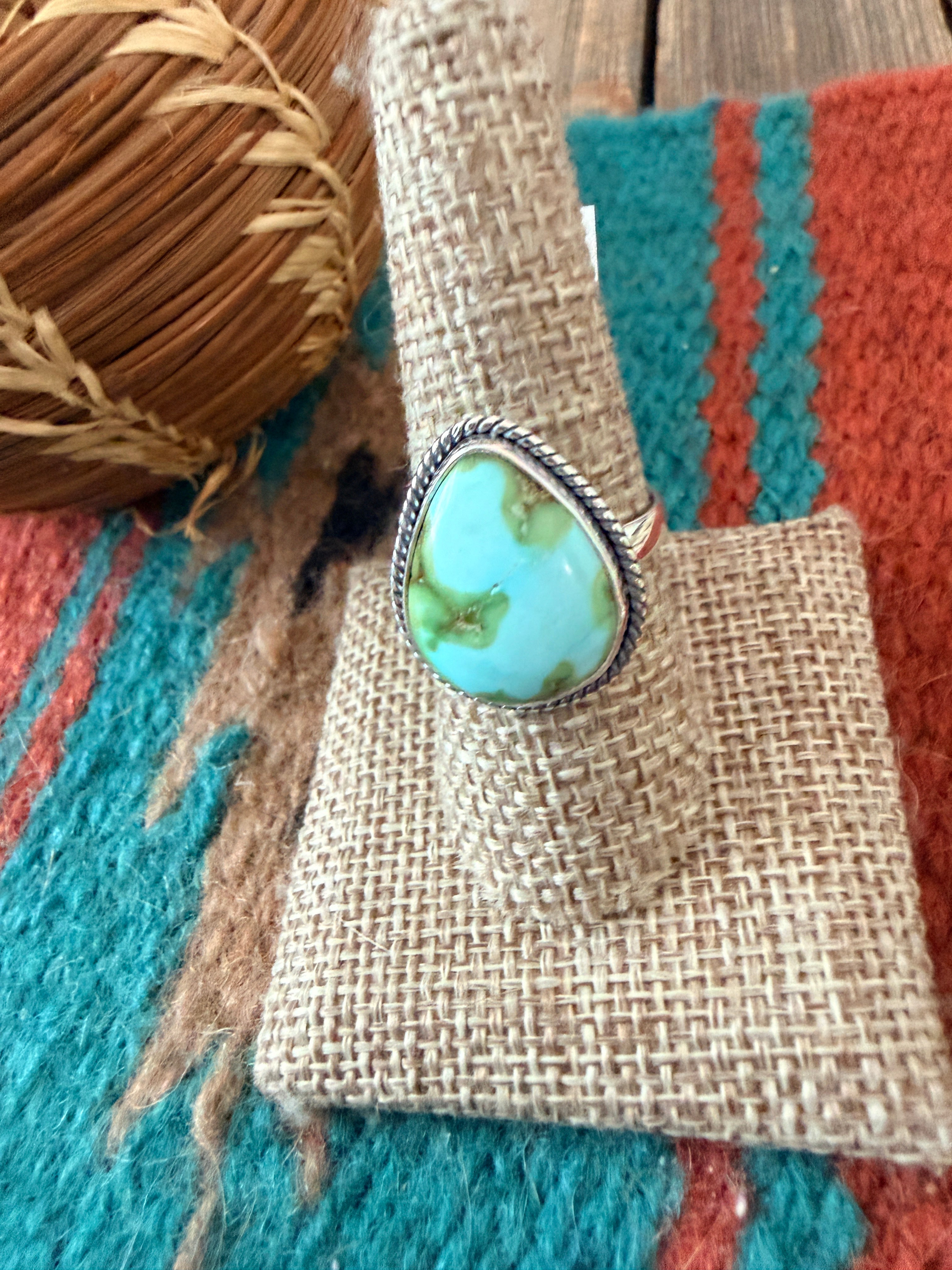 Handcrafted Sonoran Mountain Turquoise & Sterling Silver Ring Size 8.75