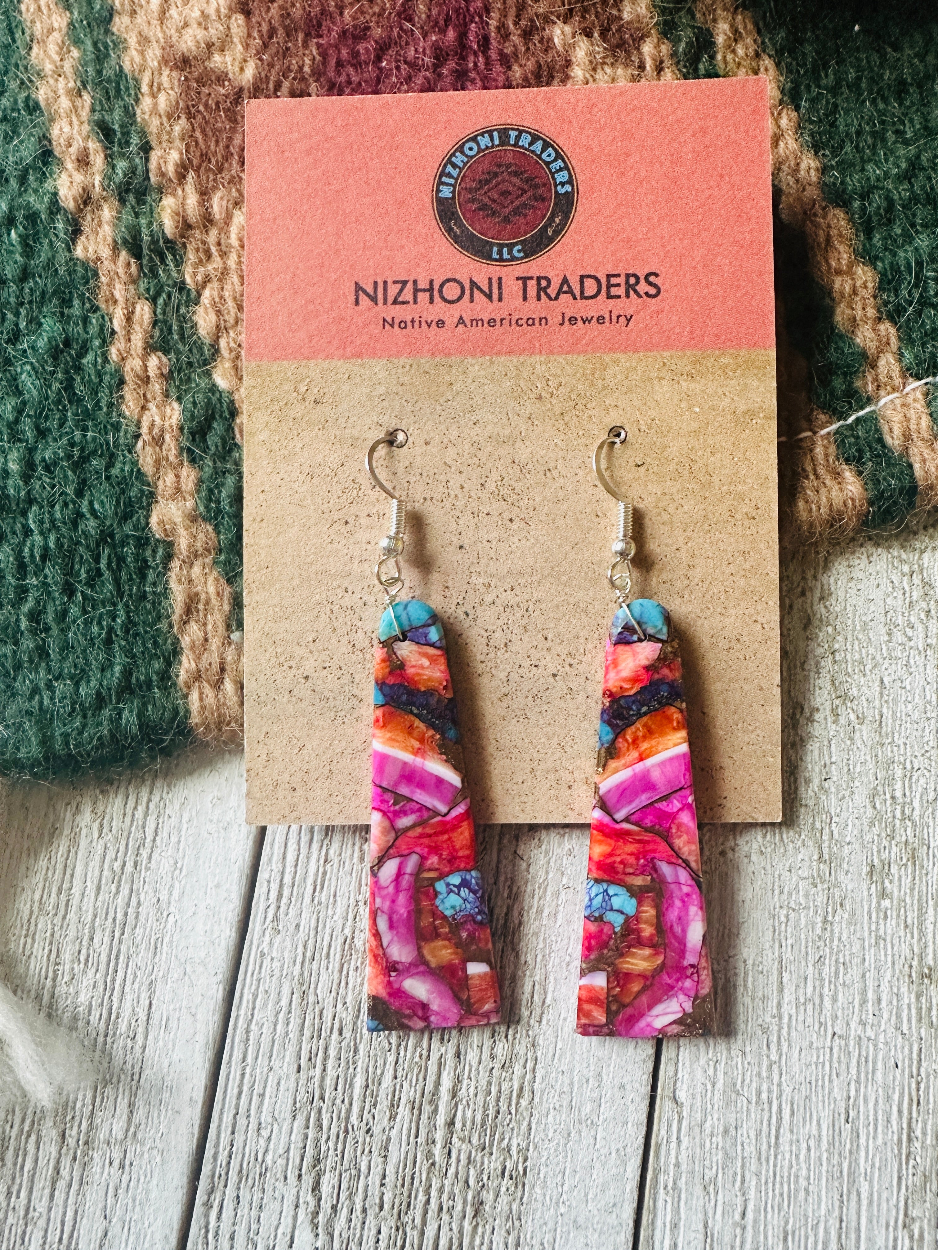 Navajo Sterling Silver & Pink Dream Mojave Slab Dangle Earrings