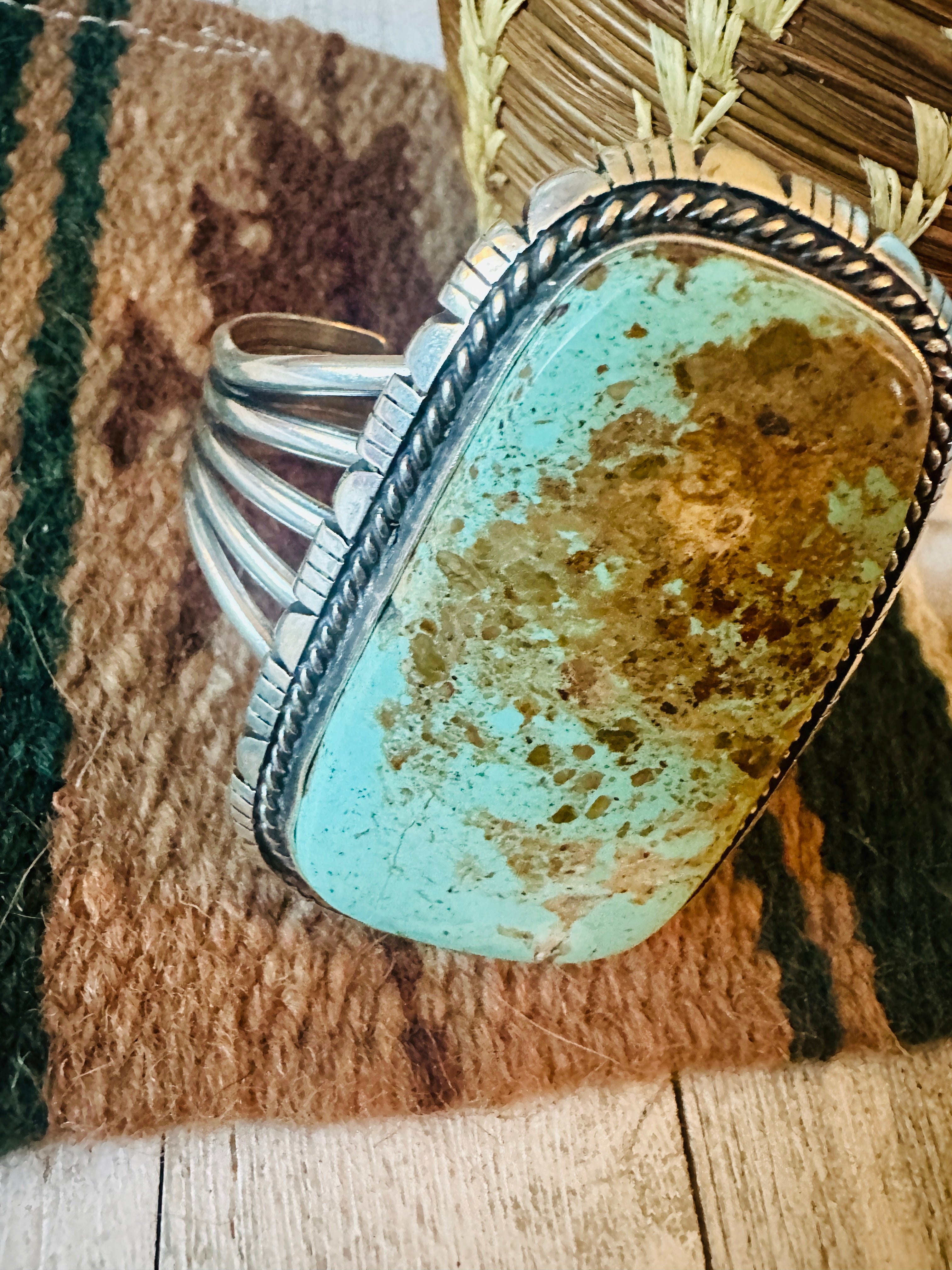 Navajo Sterling Silver & Number 8 Turquoise Cuff Bracelet