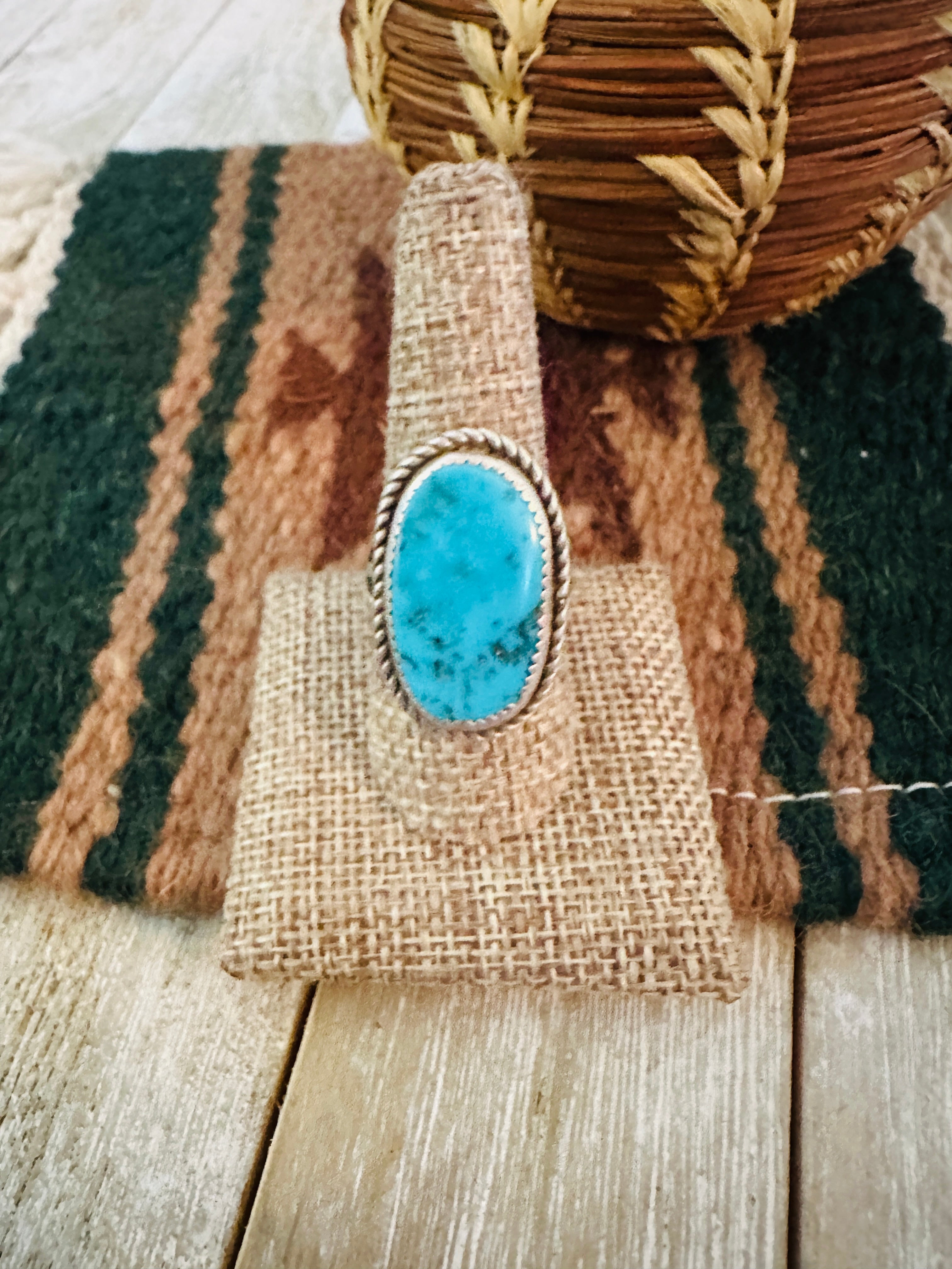 Old Pawn Handcrafted Turquoise & Sterling Silver Ring Size 9.75