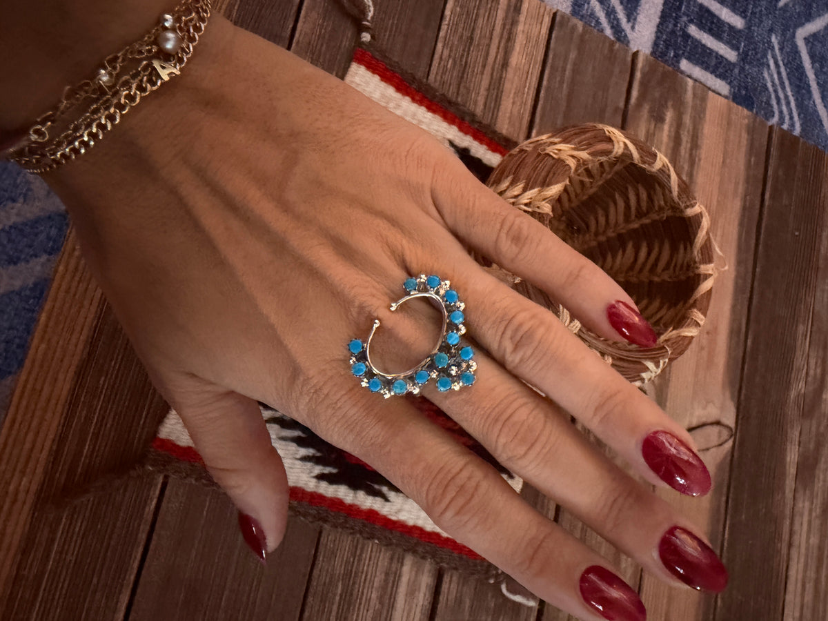 Handcrafted Turquoise & Sterling Silver Naja Cluster Ring Size 6