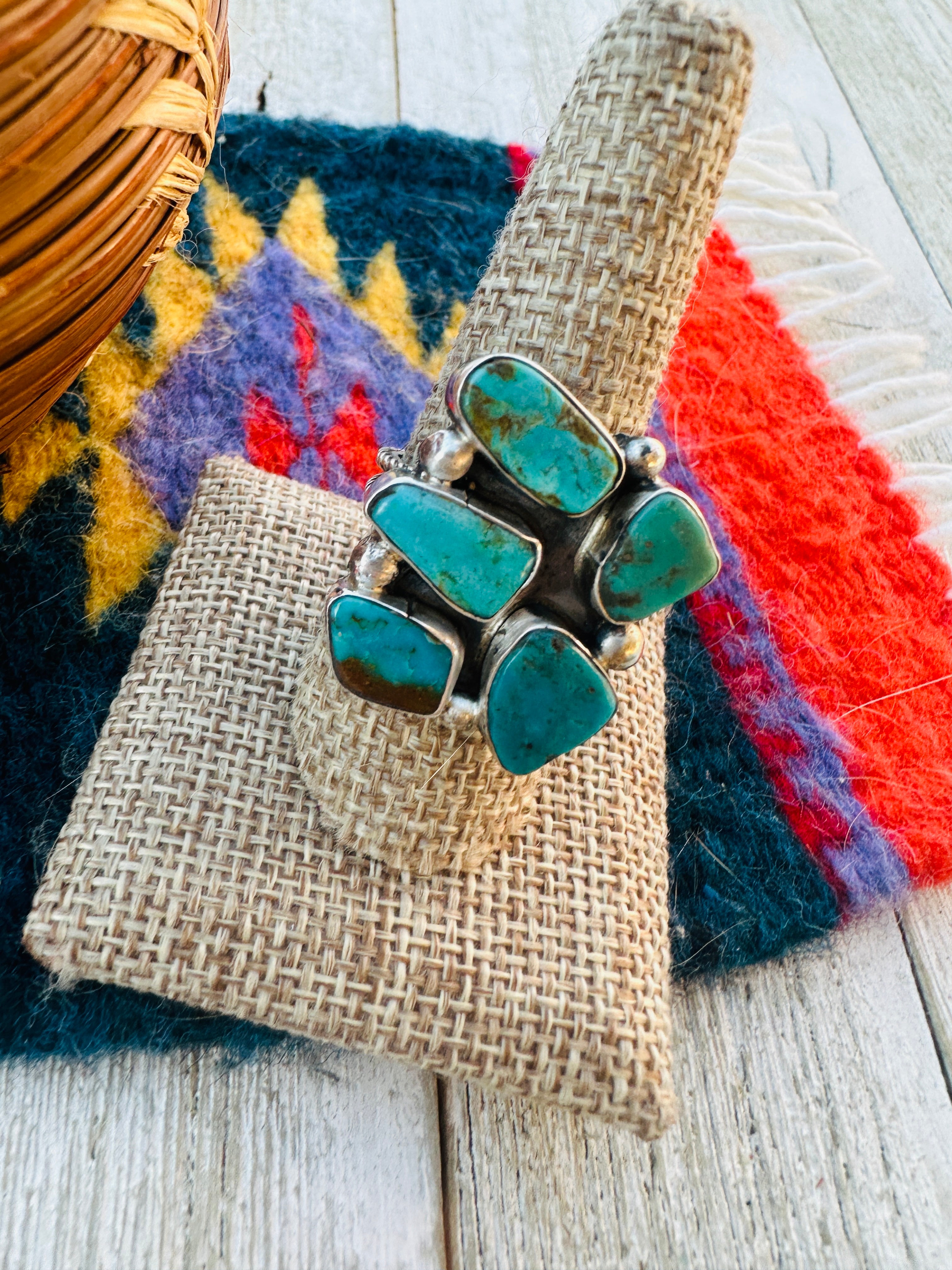 Handcrafted Royston Turquoise & Sterling Silver Adjustable Ring by Jacqueline Silver