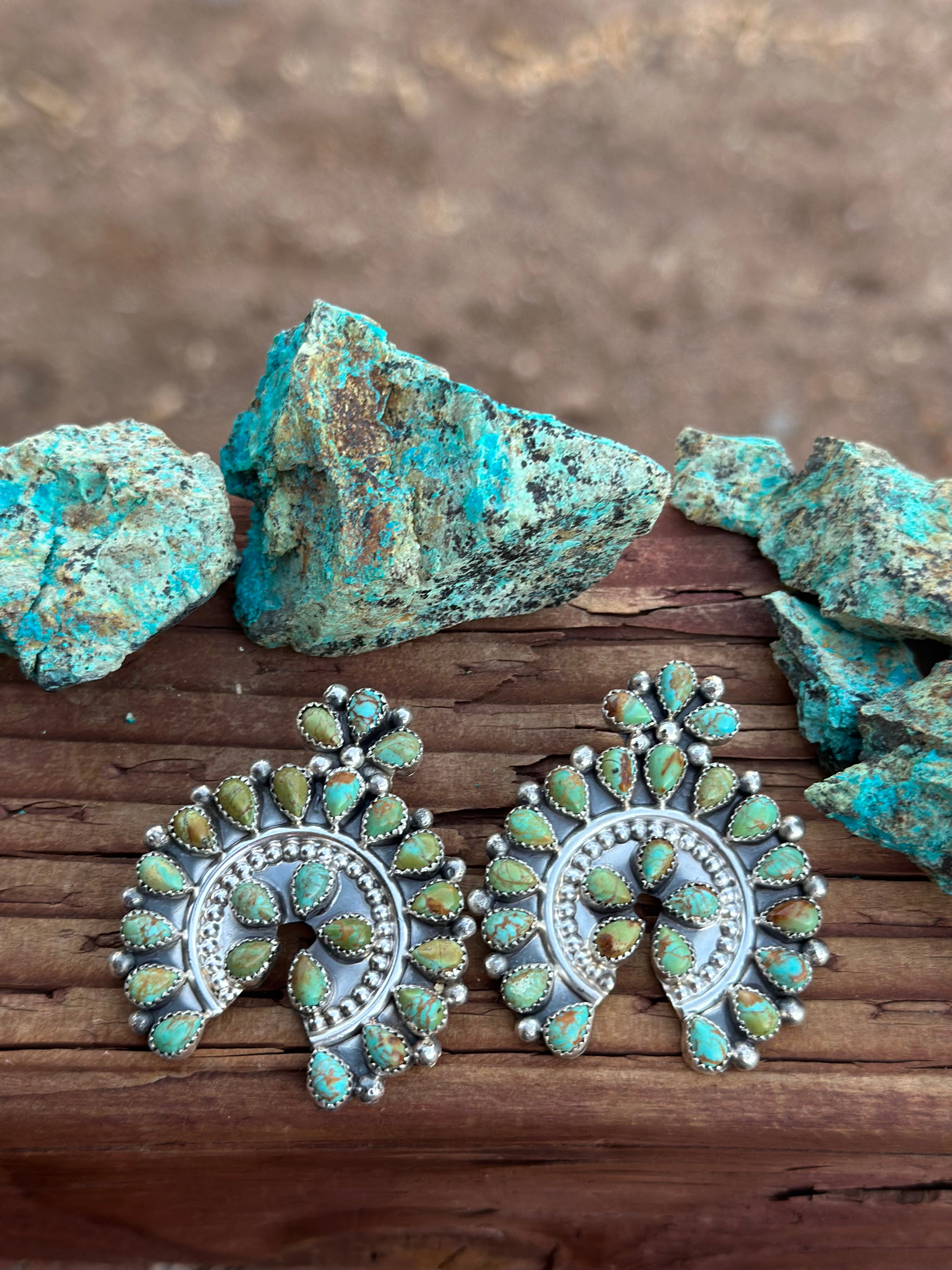 Navajo Turquoise & Sterling Silver Naja Post Earrings