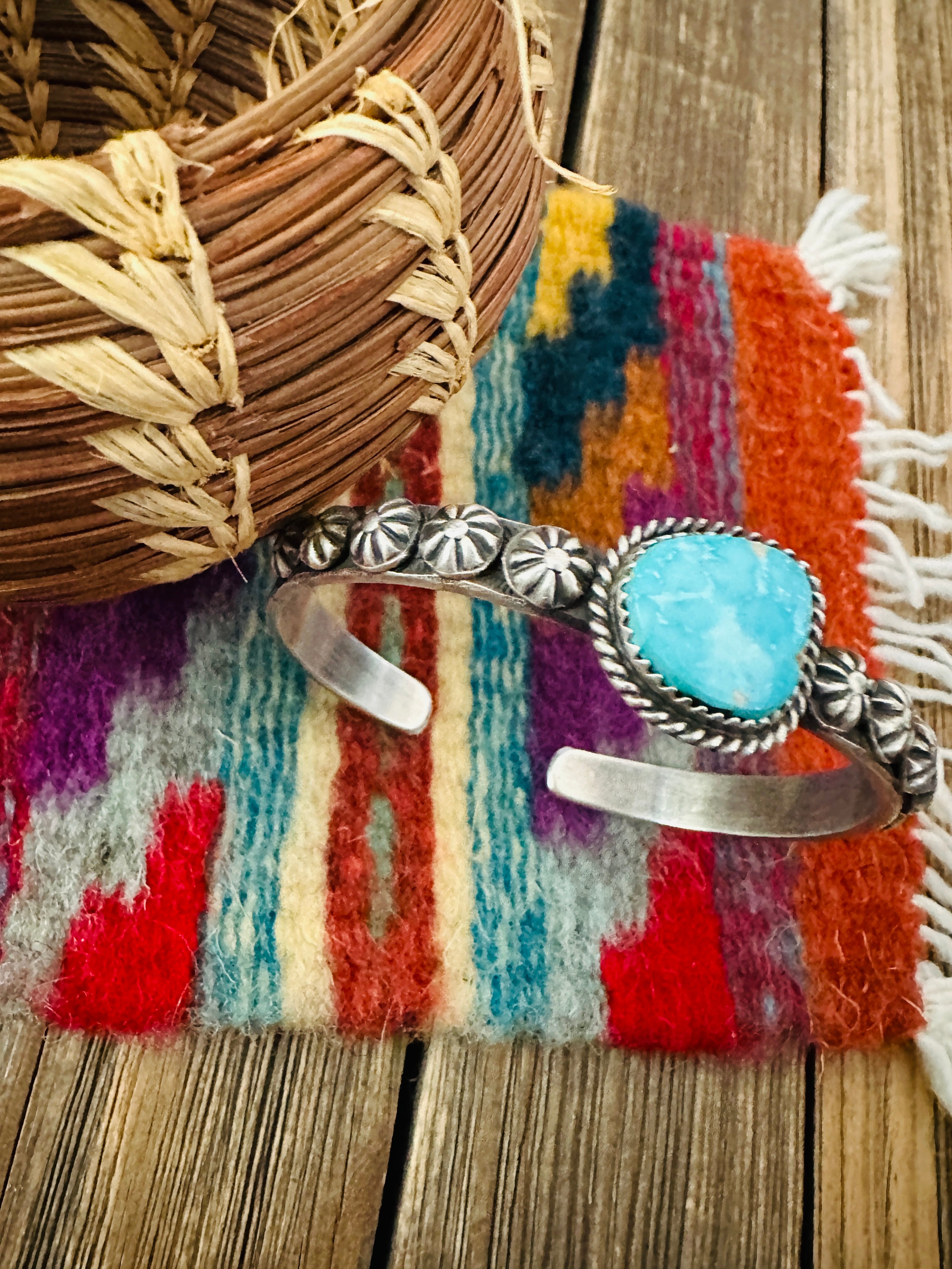 Handcrafted Turquoise & Sterling Silver Cuff Bracelet by Kevin Billah
