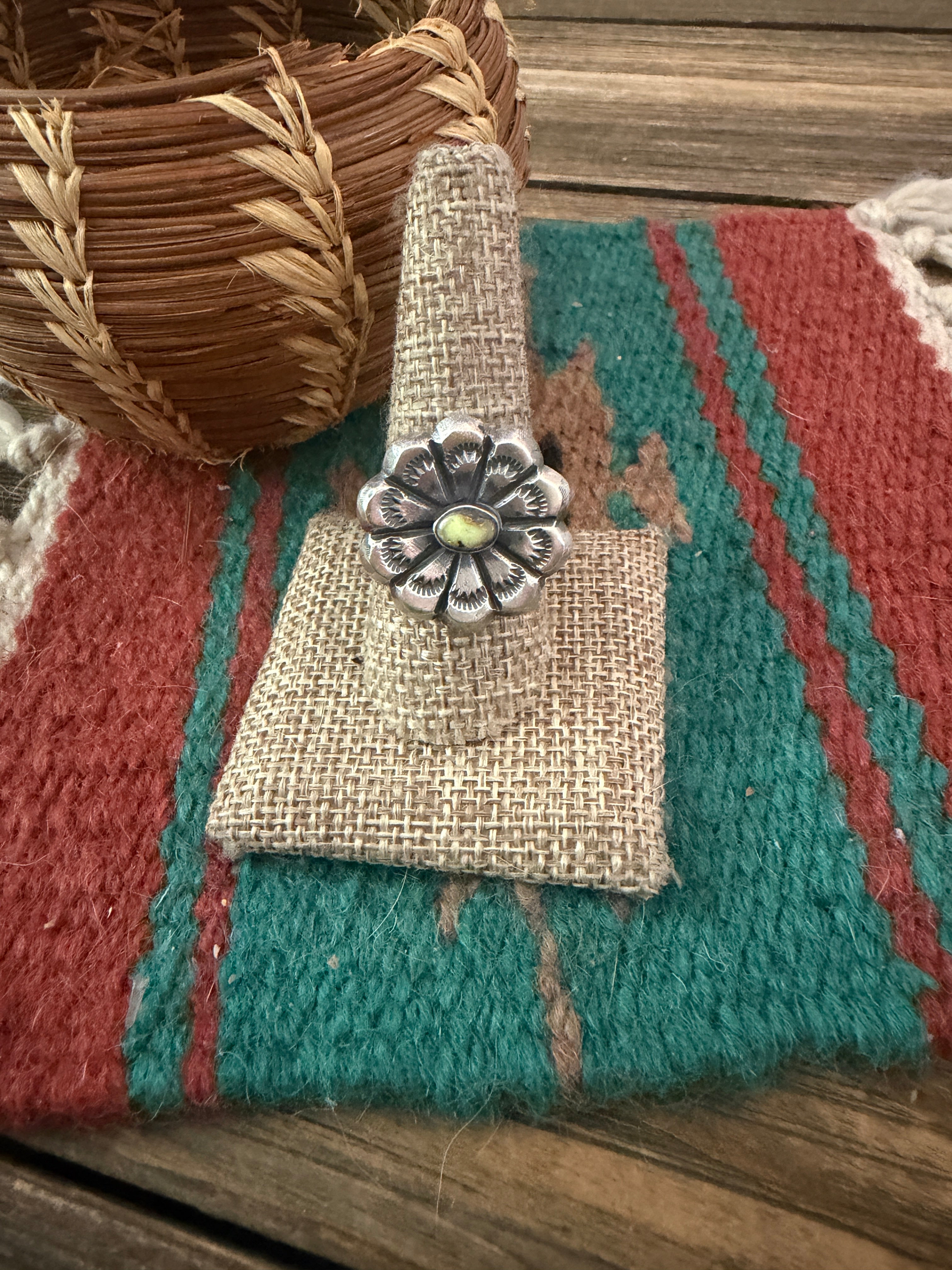 Handcrafted Palomino Turquoise and Sterling Silver Flower Ring size 9 by Chimney Butte