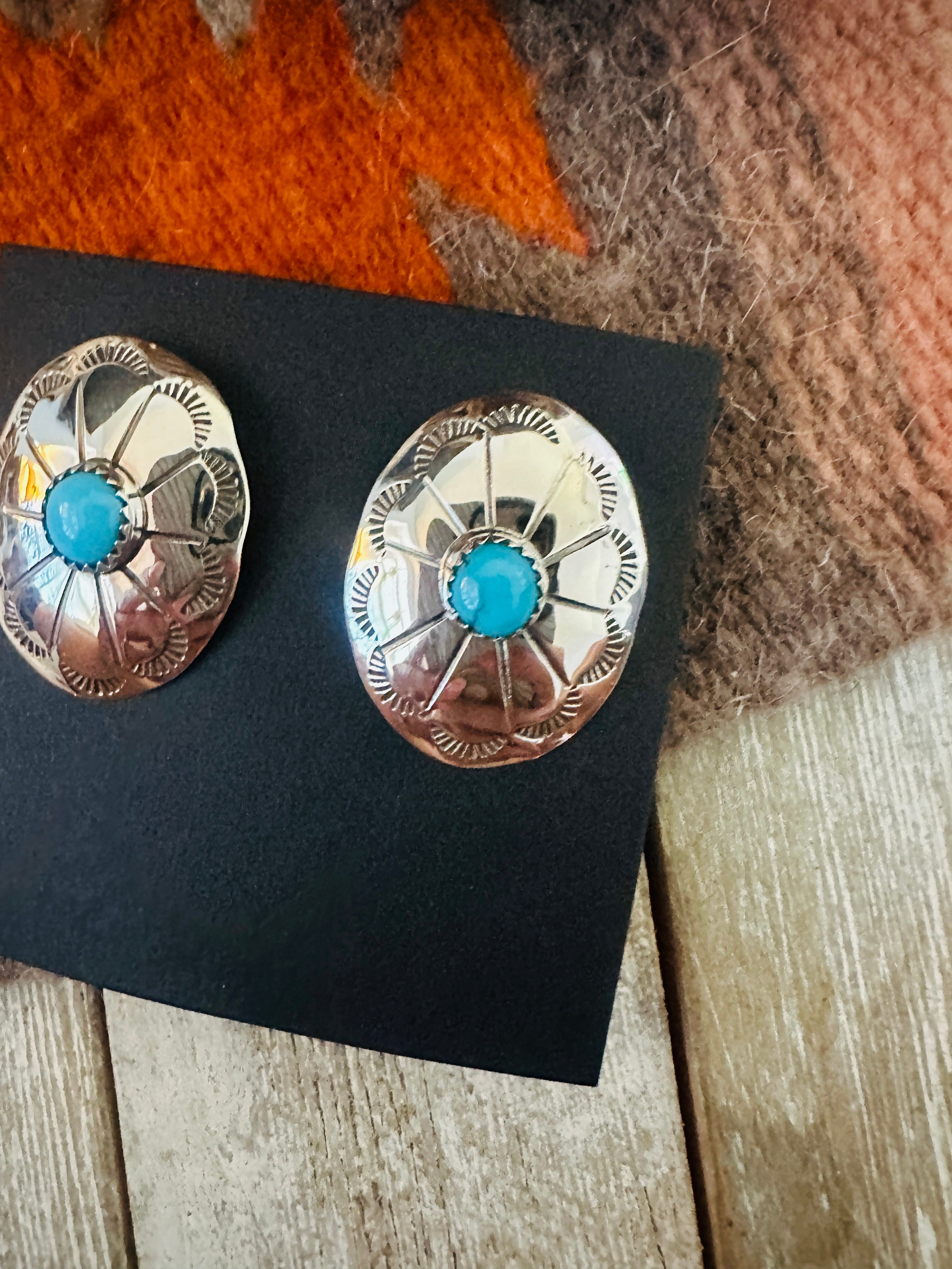 Handcrafted Turquoise & Sterling Silver Concho Post Earrings
