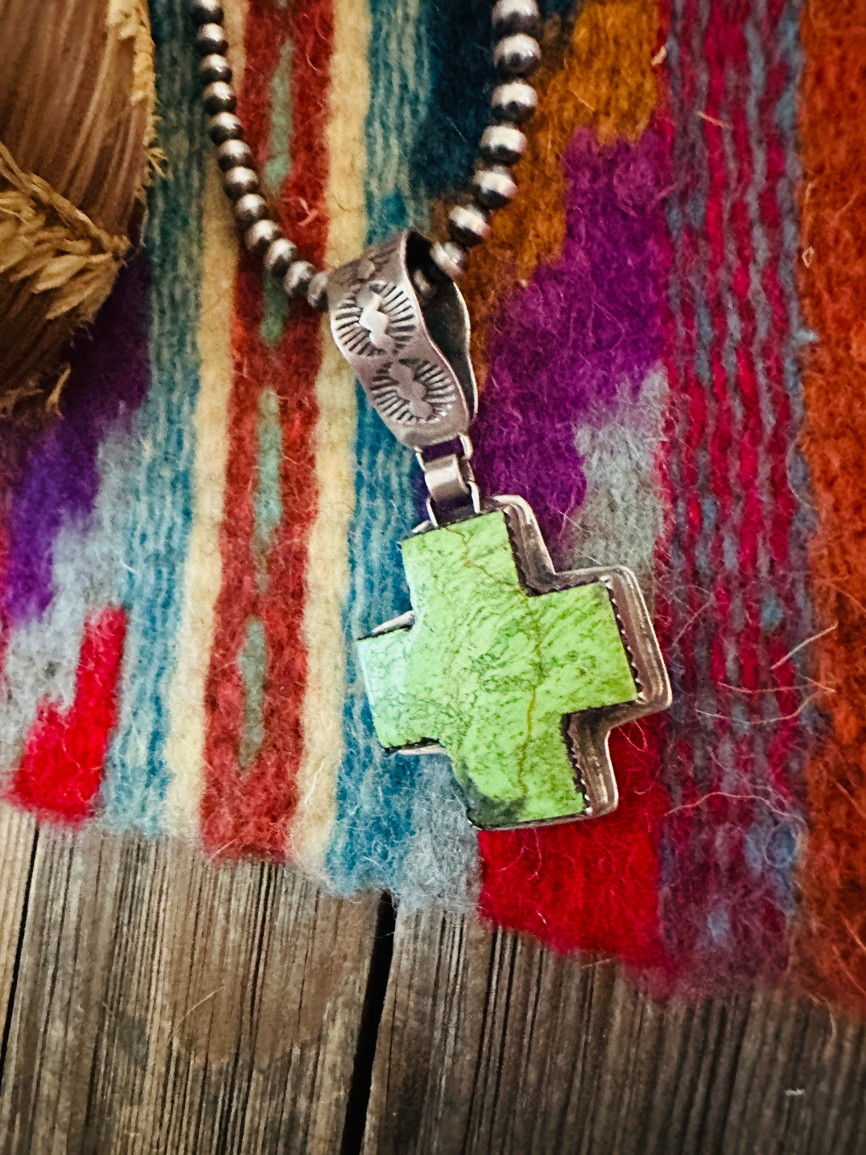 Handcrafted Sterling Silver & Turquoise Cross Pendant by Buffalo Dancer