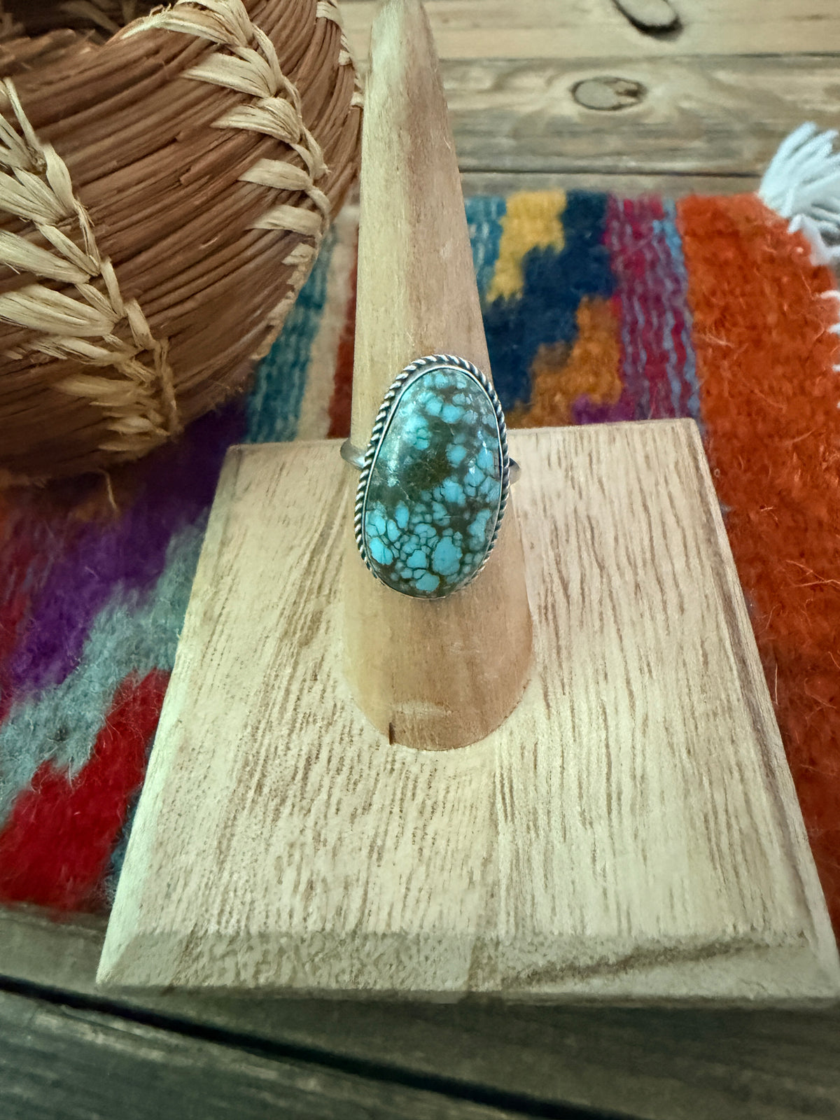 Handcrafted Turquoise & Sterling Silver Ring Size 7