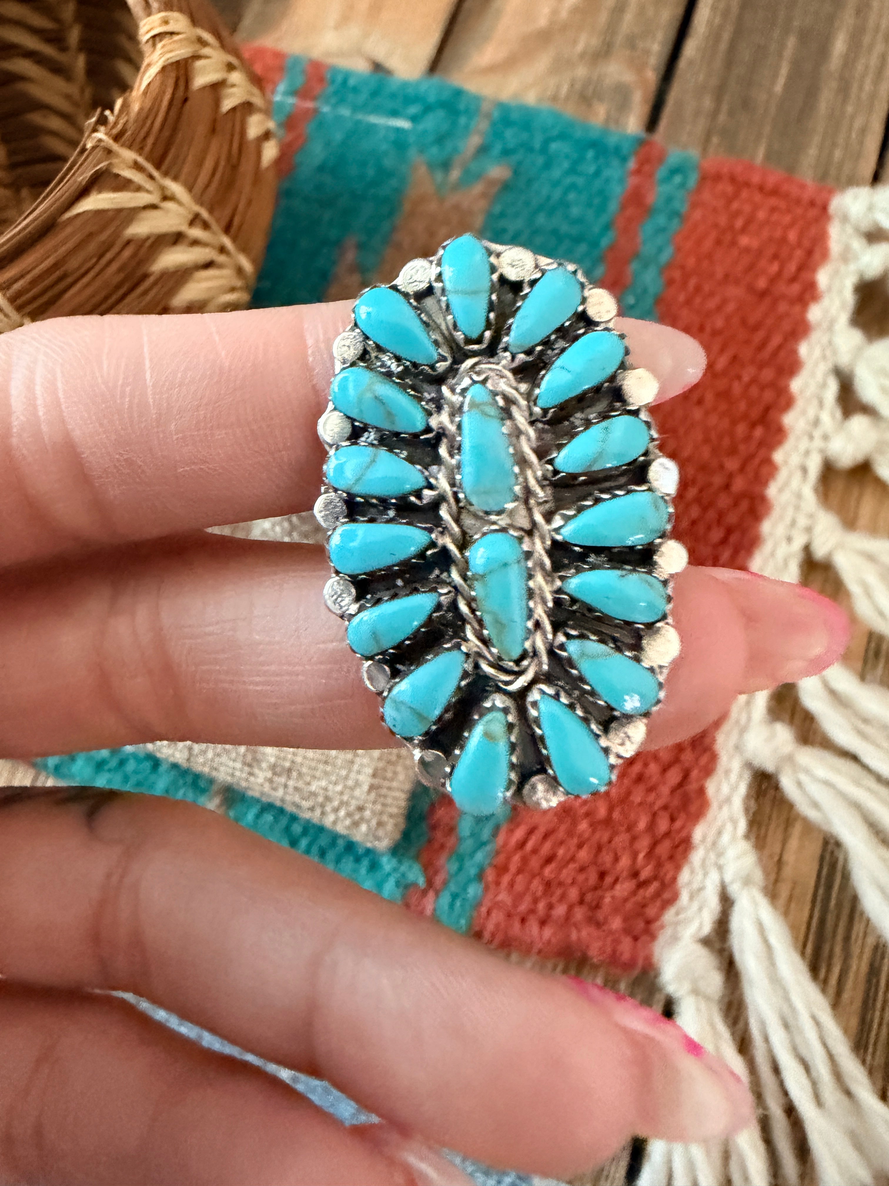 Handcrafted Turquoise & Sterling Silver Cluster Ring