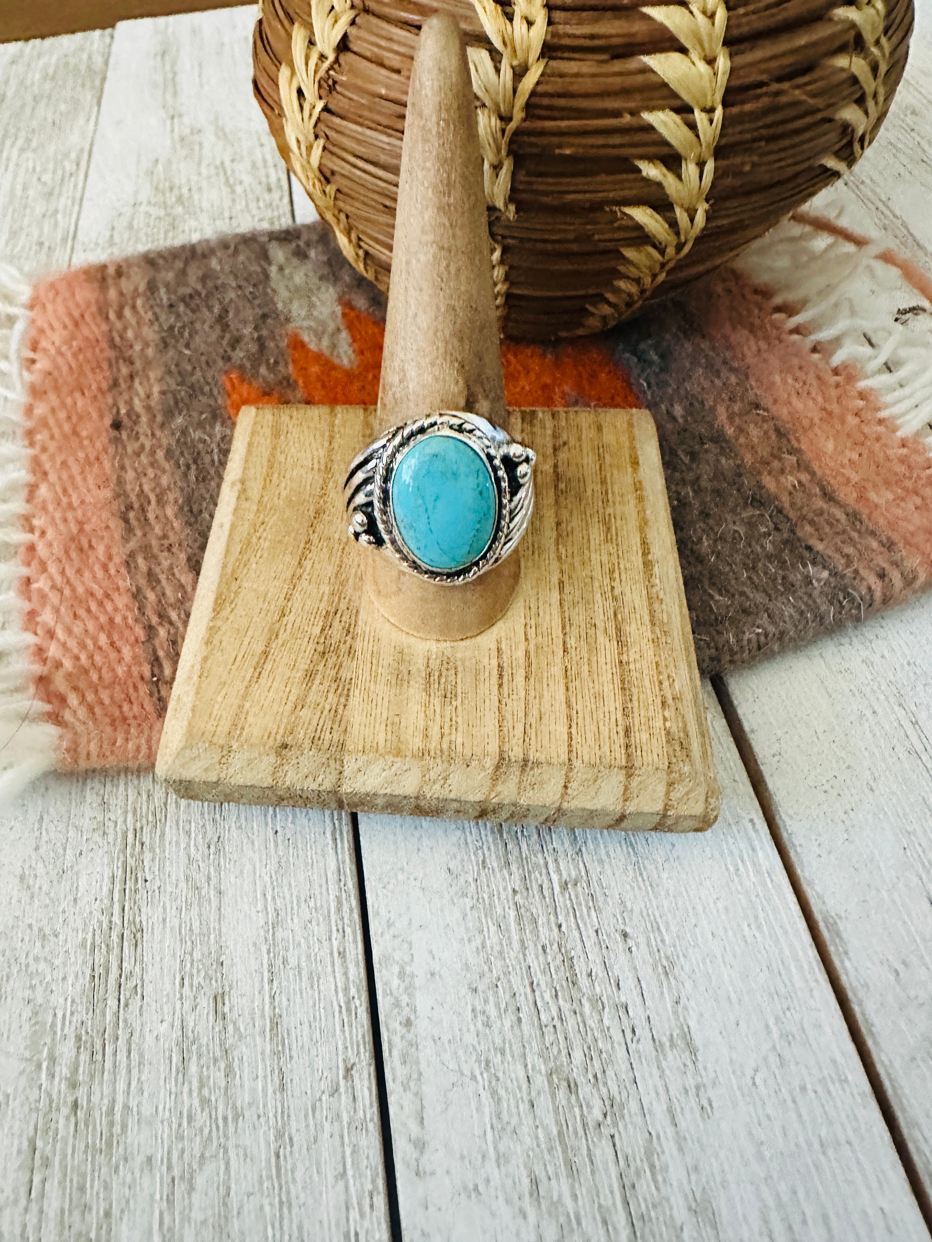 Navajo Kingman Turquoise & Sterling Silver Ring Size 9.5