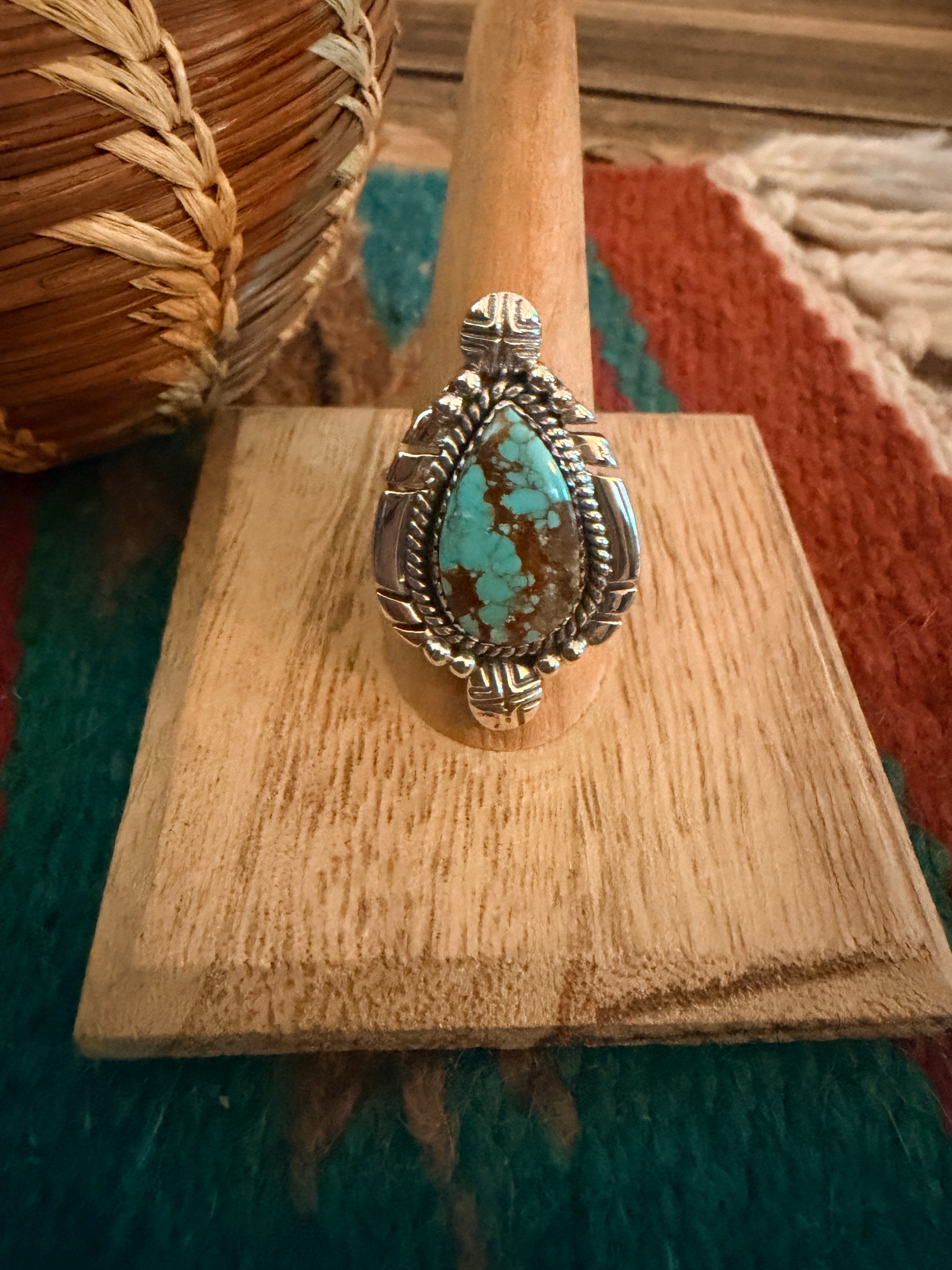 Handmade Sterling Silver Number 8 Turquoise Adjustable Ring Signed Nizhoni