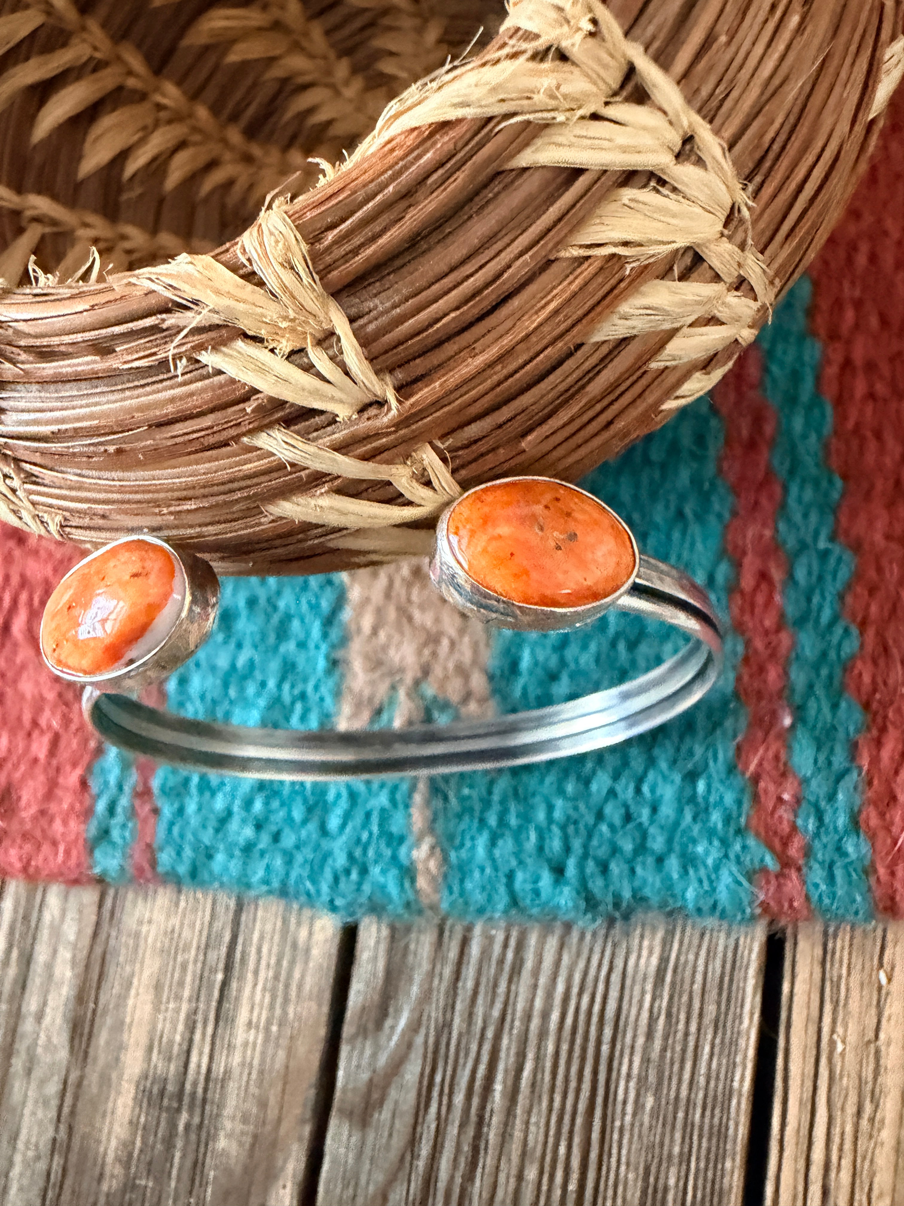 Handcrafted Orange Spiny & Sterling Silver Floating Cuff Bracelet