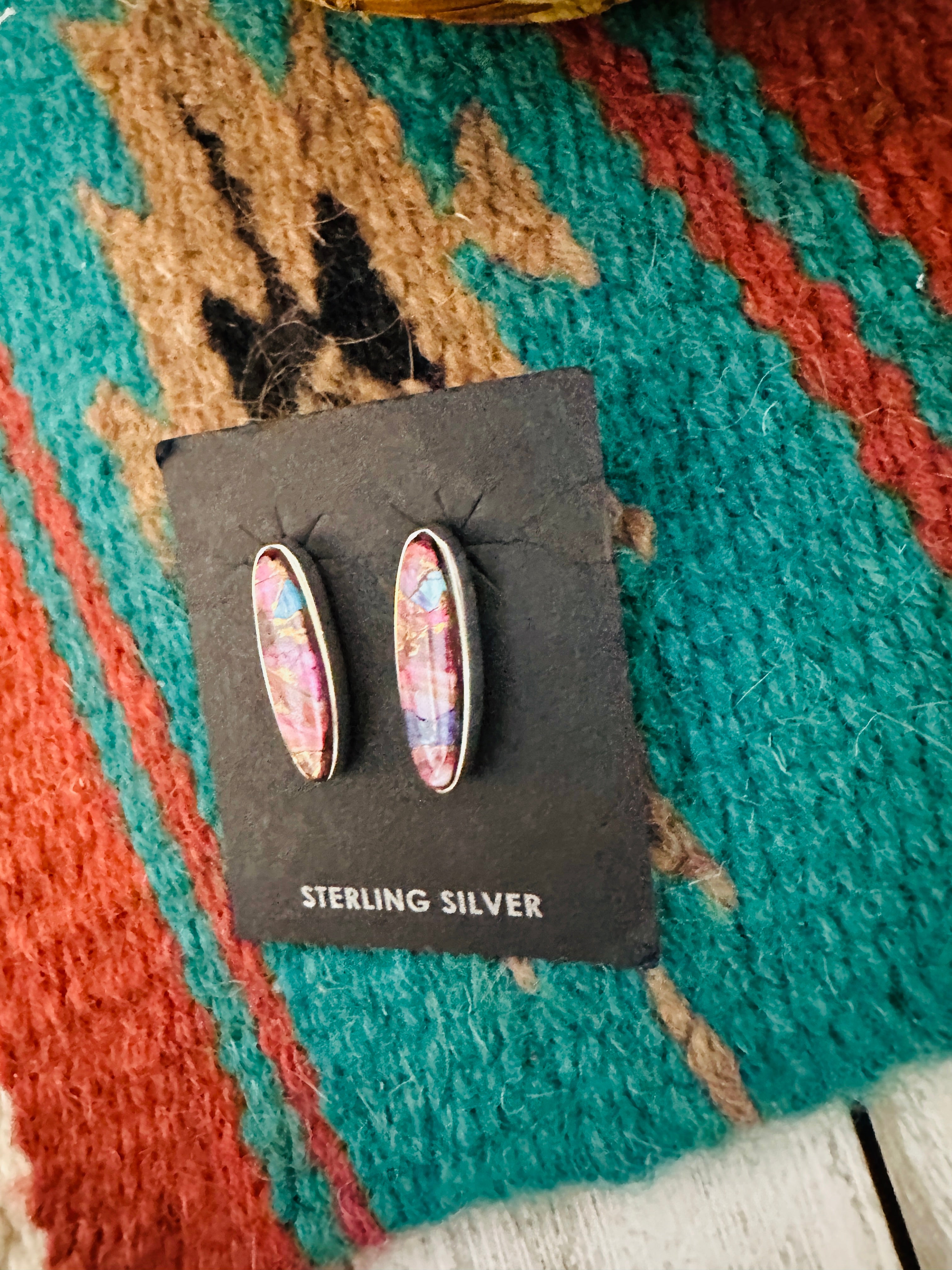 Navajo Pink Dream Mojave & Sterling Silver Oval Post Earrings