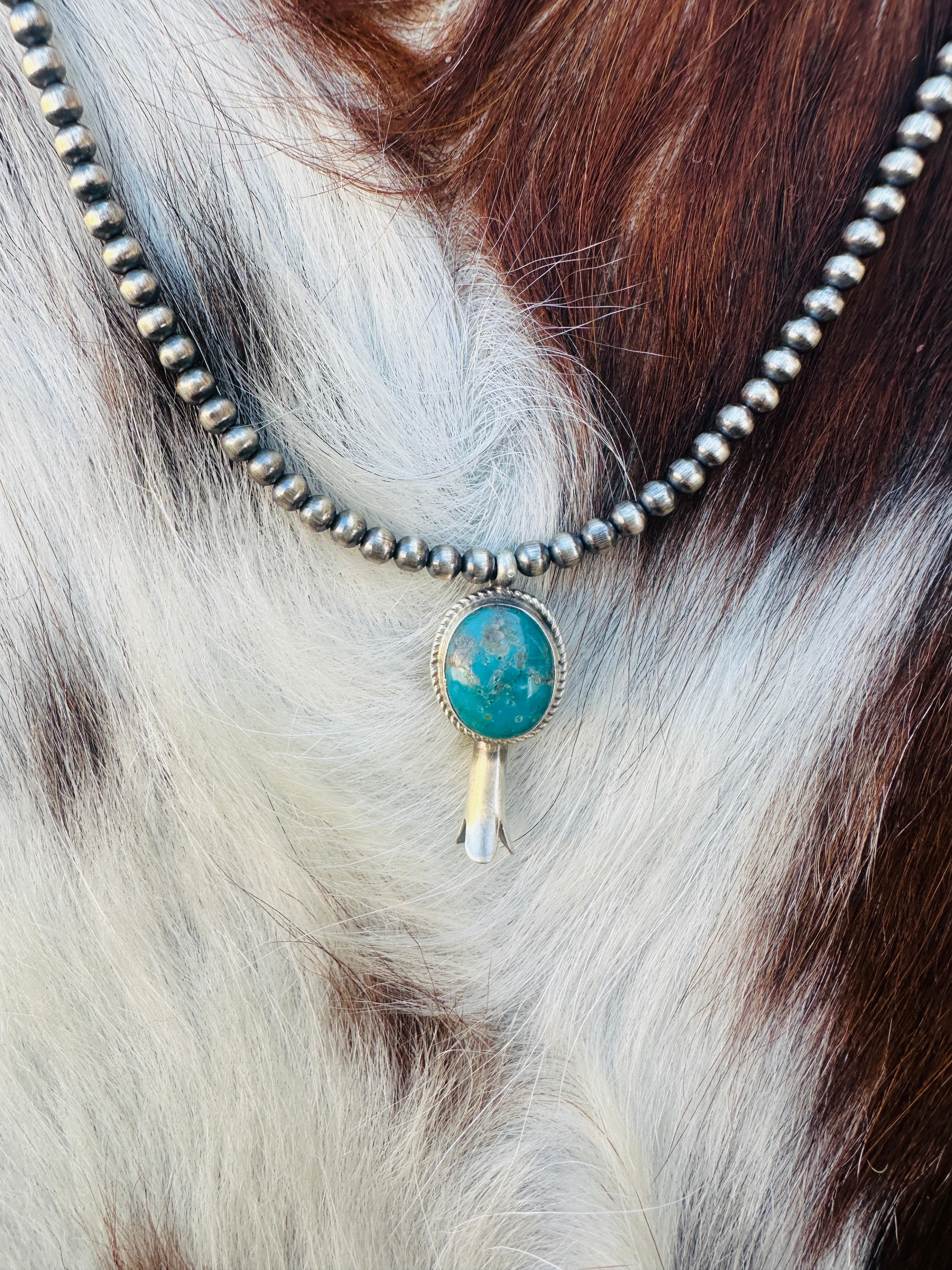 Handcrafted Turquoise & Sterling Silver Beaded Blossom Necklace