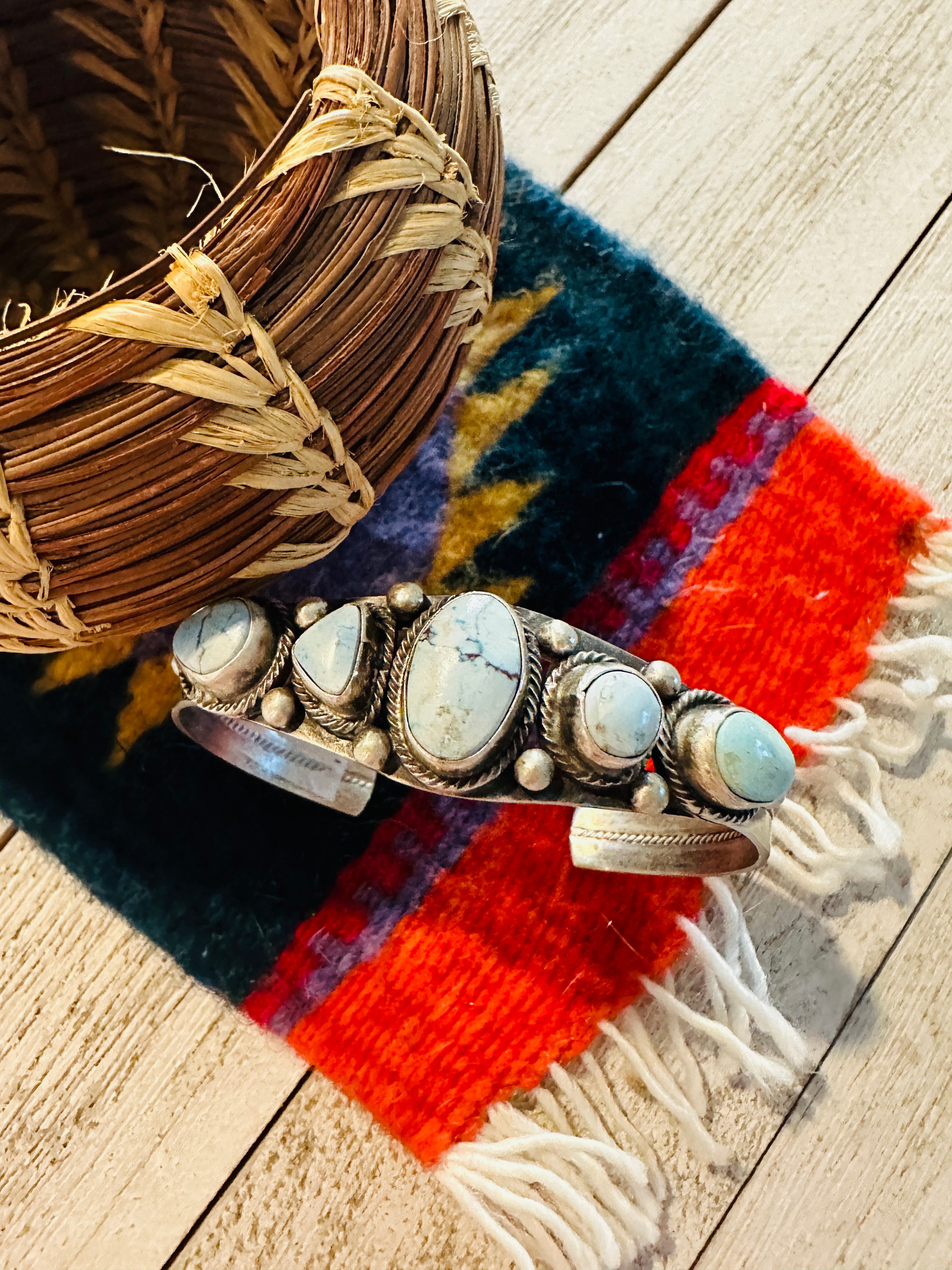 Navajo Golden Hills Turquoise & Sterling Silver Cuff Bracelet