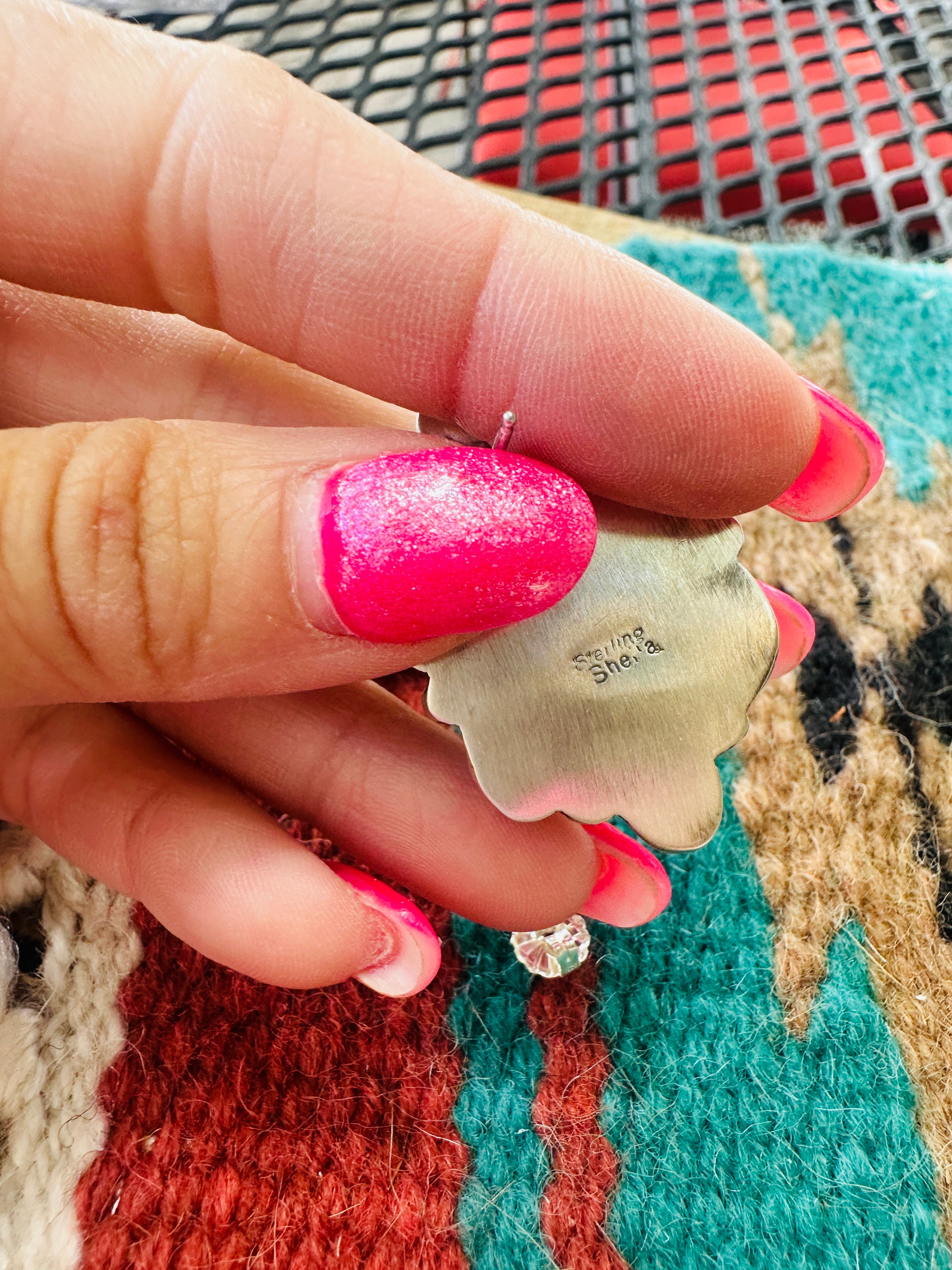 Handcrafted Sterling Silver & Kingman Web Turquoise Cluster Post Earrings