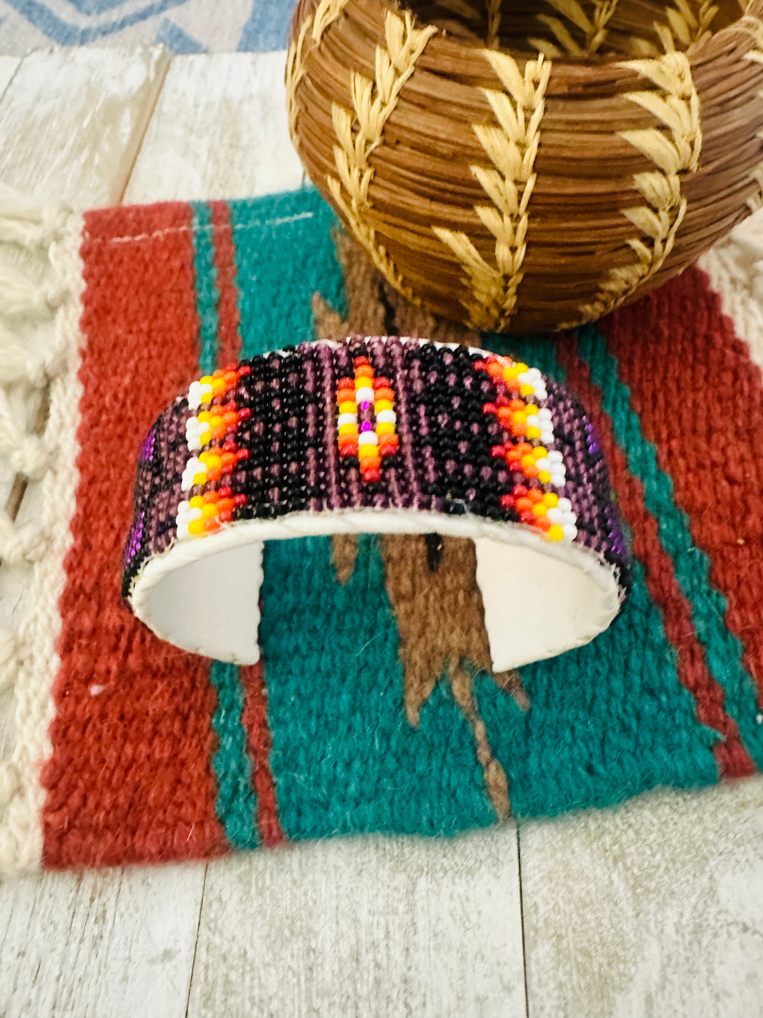 Navajo Made Beaded Leather Bracelet