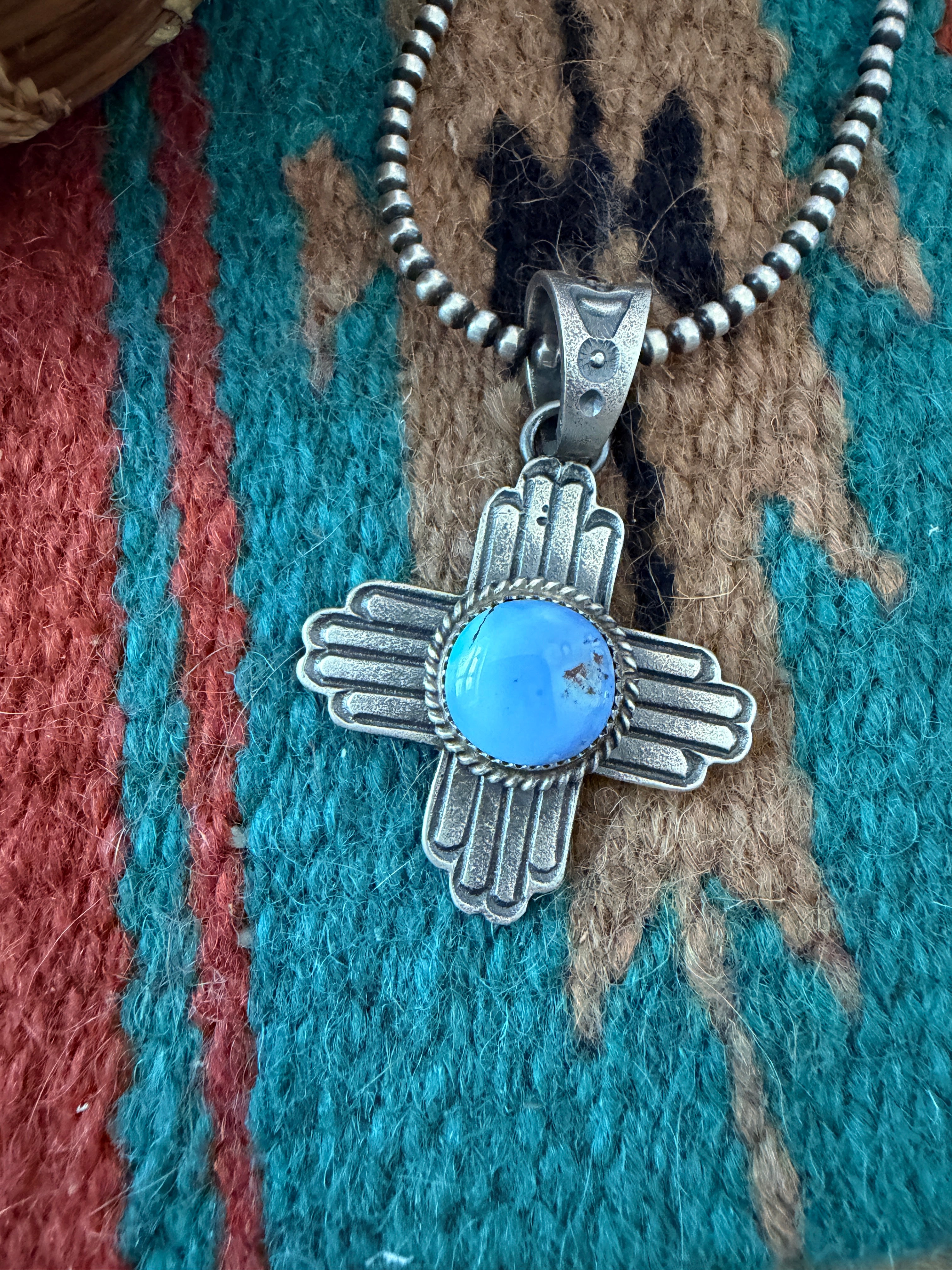 Handcrafted Sterling Silver & Golden Hills Turquoise Cross Pendant by Kevin Billah