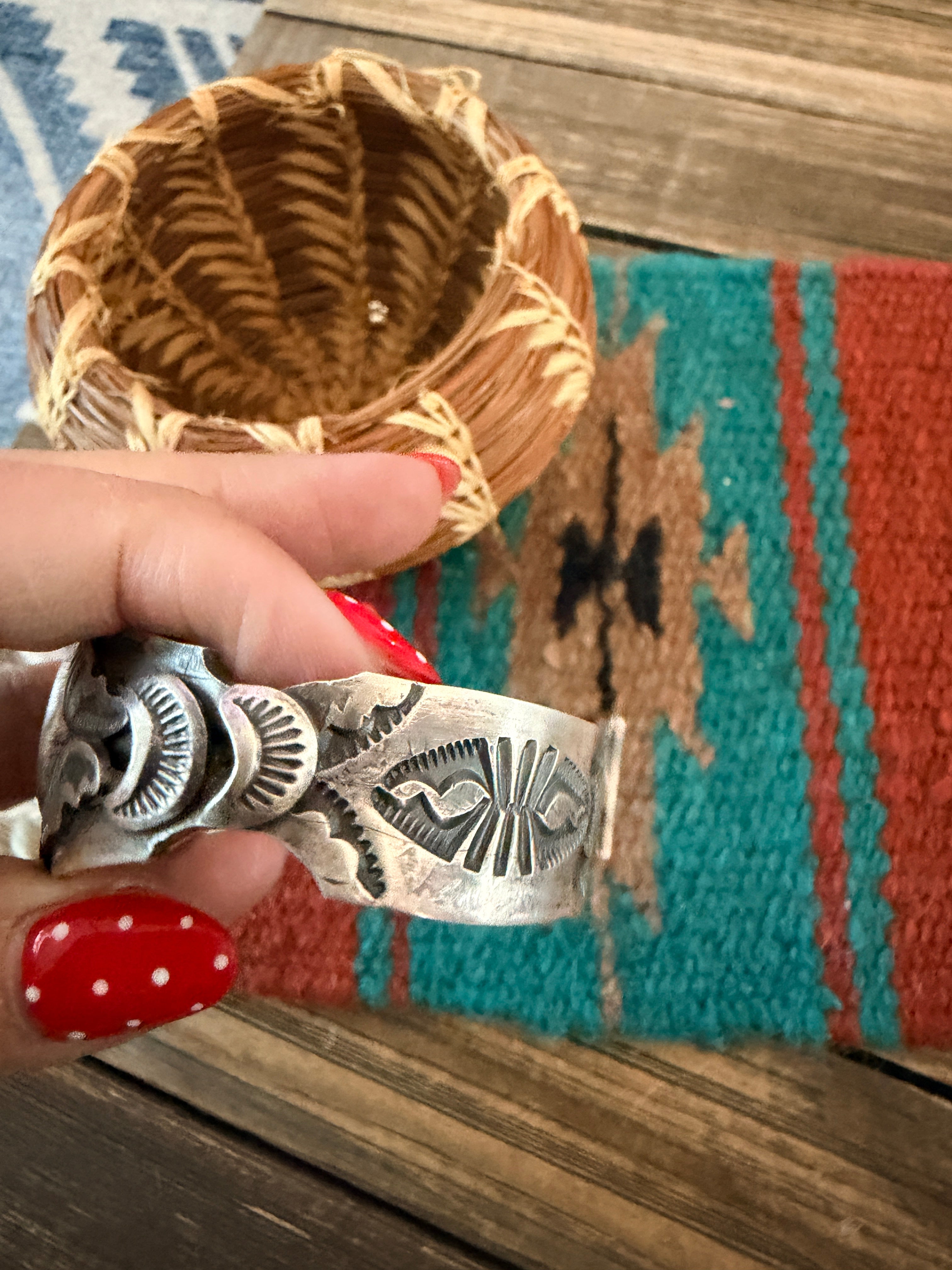 Handcrafted Turquoise & Sterling Silver Cuff Bracelet by Gilbert Tom