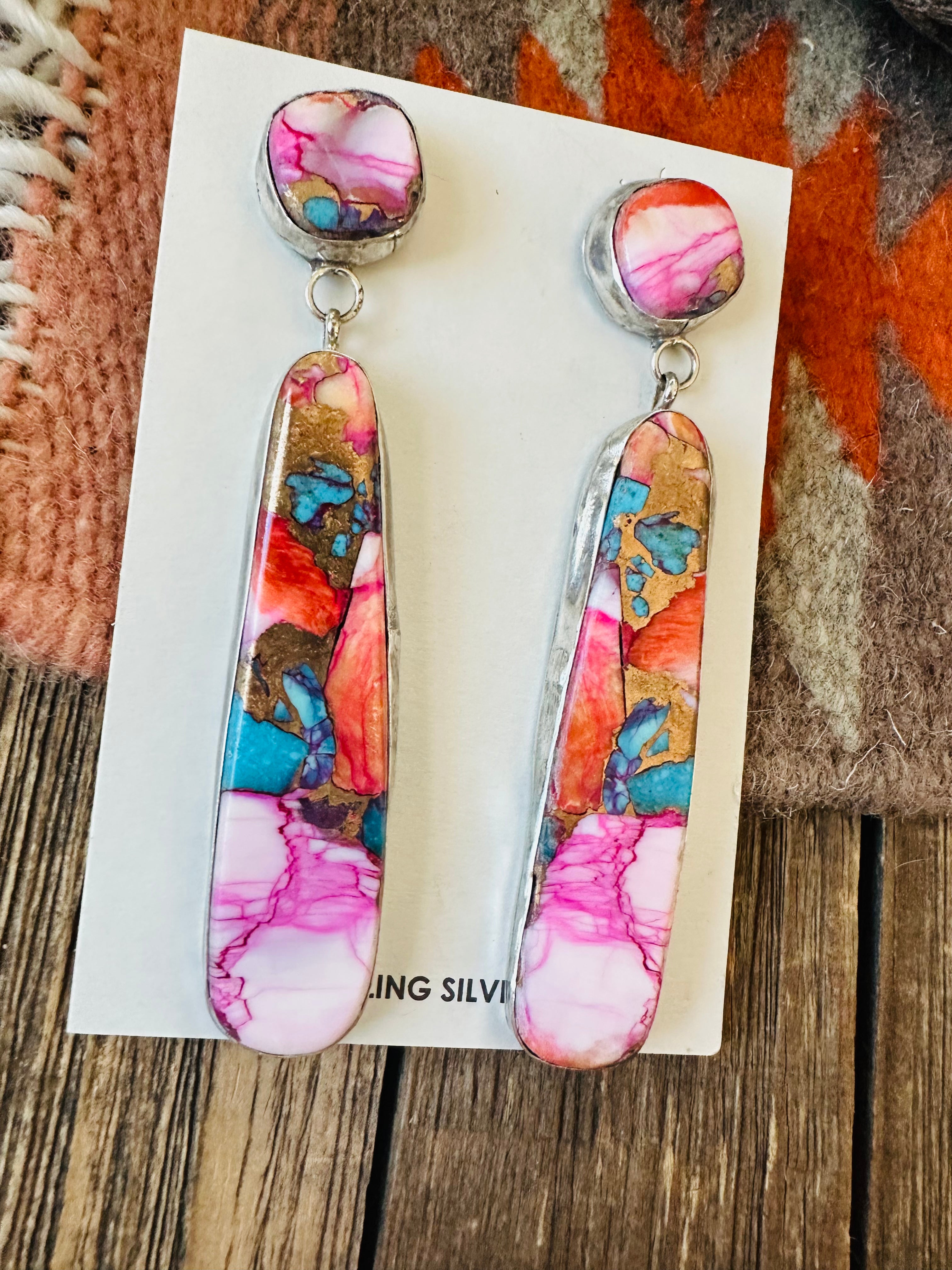 Navajo Sterling Silver & Pink Dream Mojave Dangle Earrings