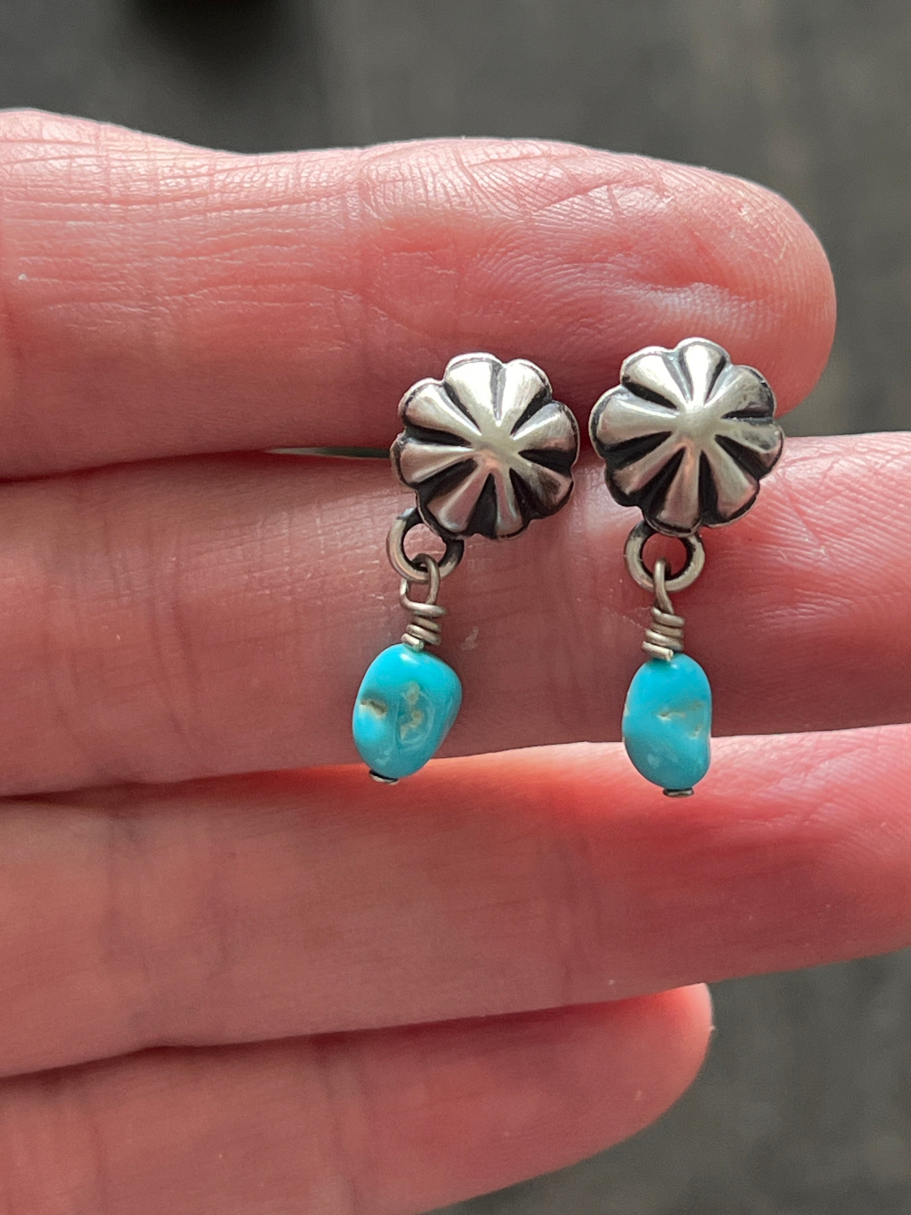 Handcrafted Summer Lovin’ Sterling Silver and Turquoise Concho Post Earrings