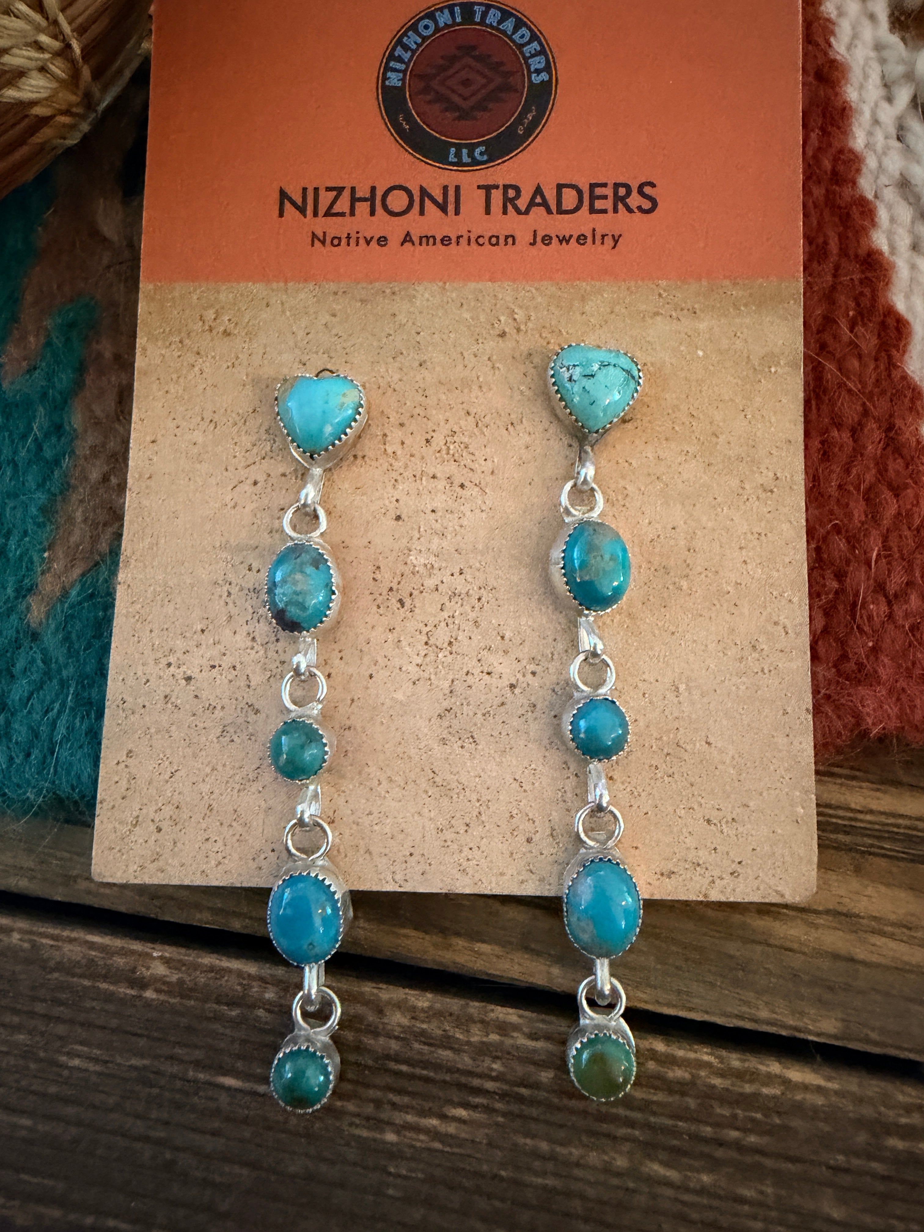 Handcrafted Turquoise & Sterling Silver Heart Dangle Earrings