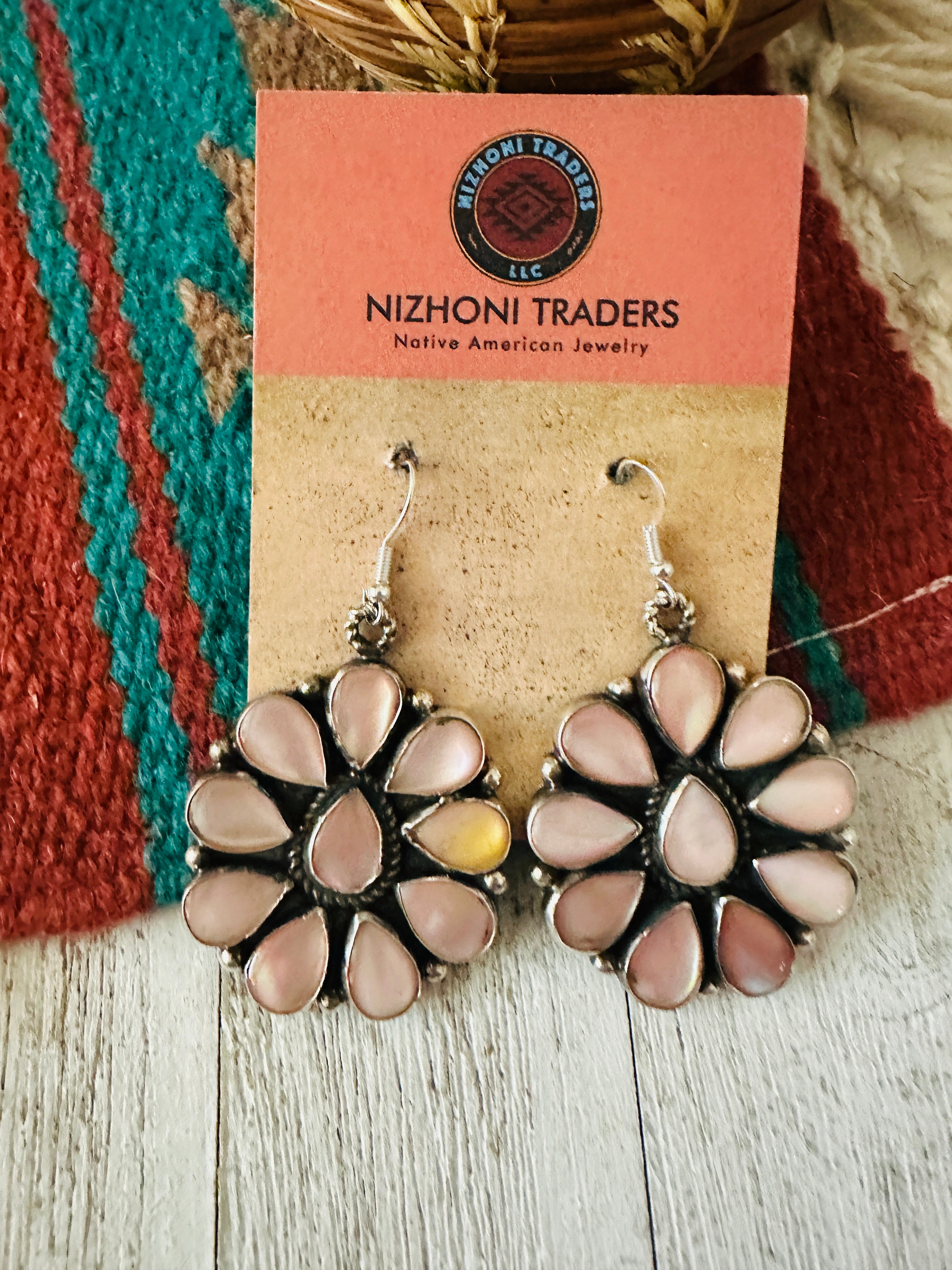 Navajo Mother of Pearl & Sterling Silver Dangle Earrings