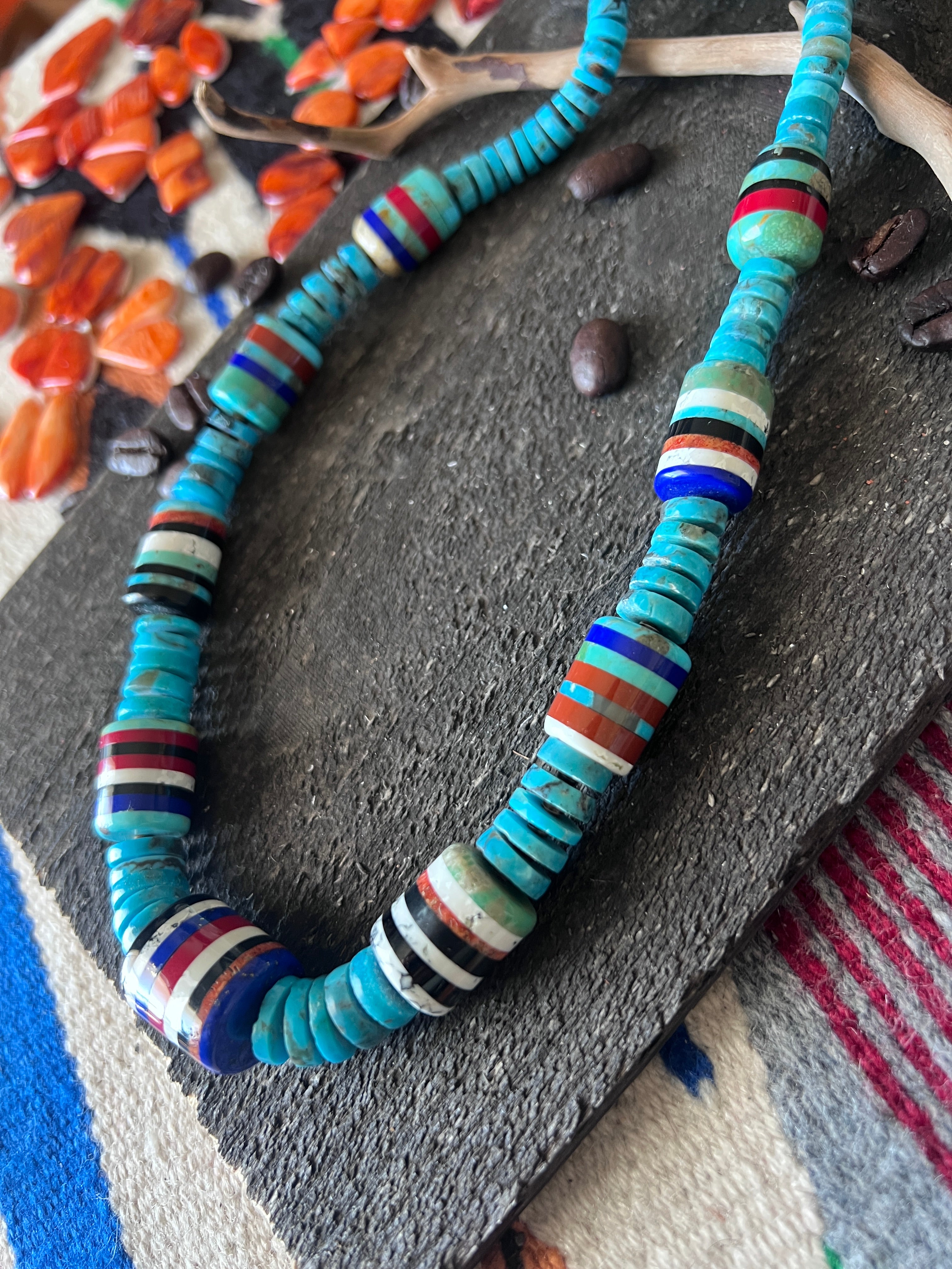 Ronald Chavez Handcrafted Turquoise Heishi Beaded Santo Domingo Neckla