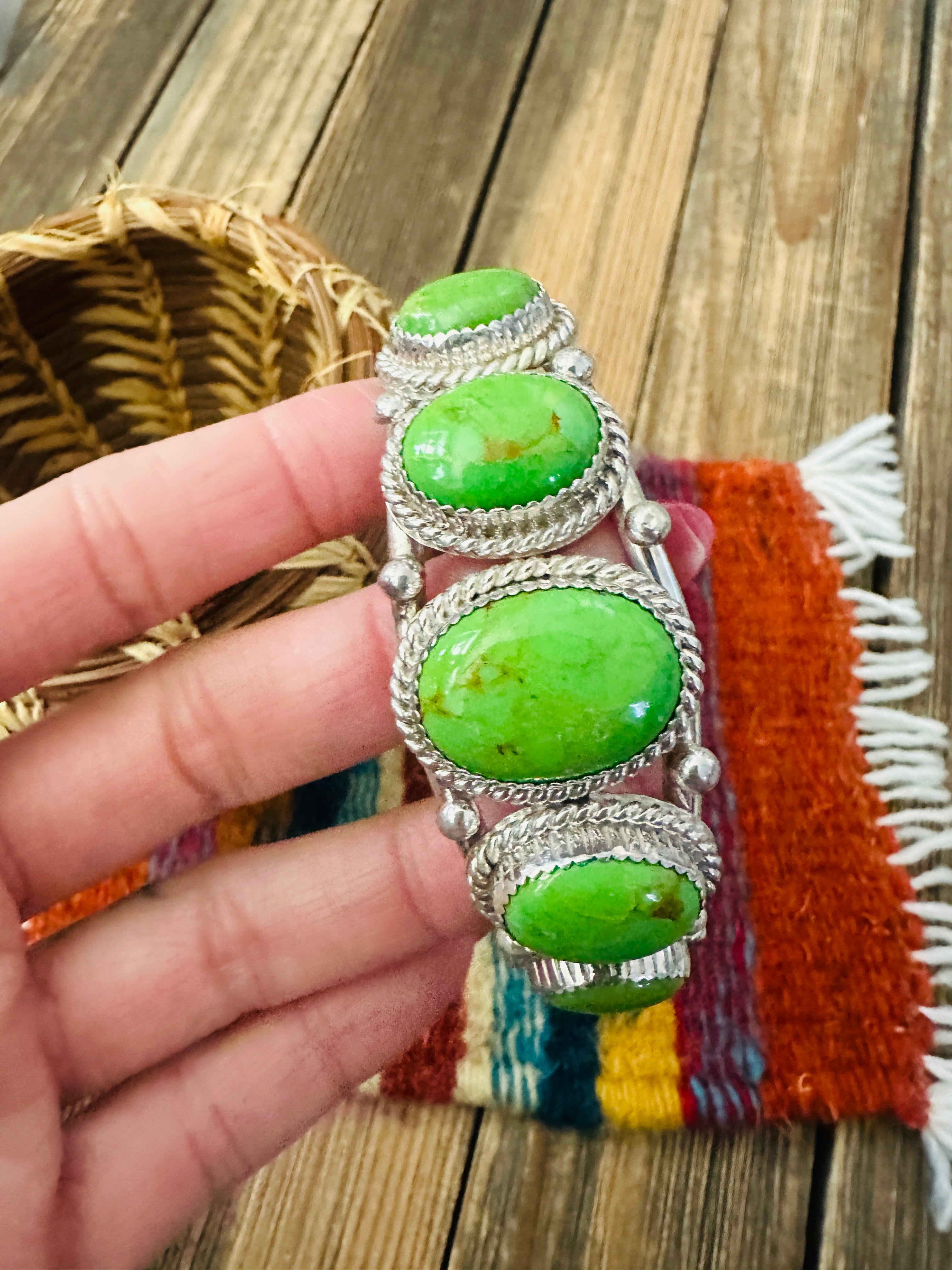 Handcrafted Green Kingman Turquoise & Sterling Silver Cuff Bracelet