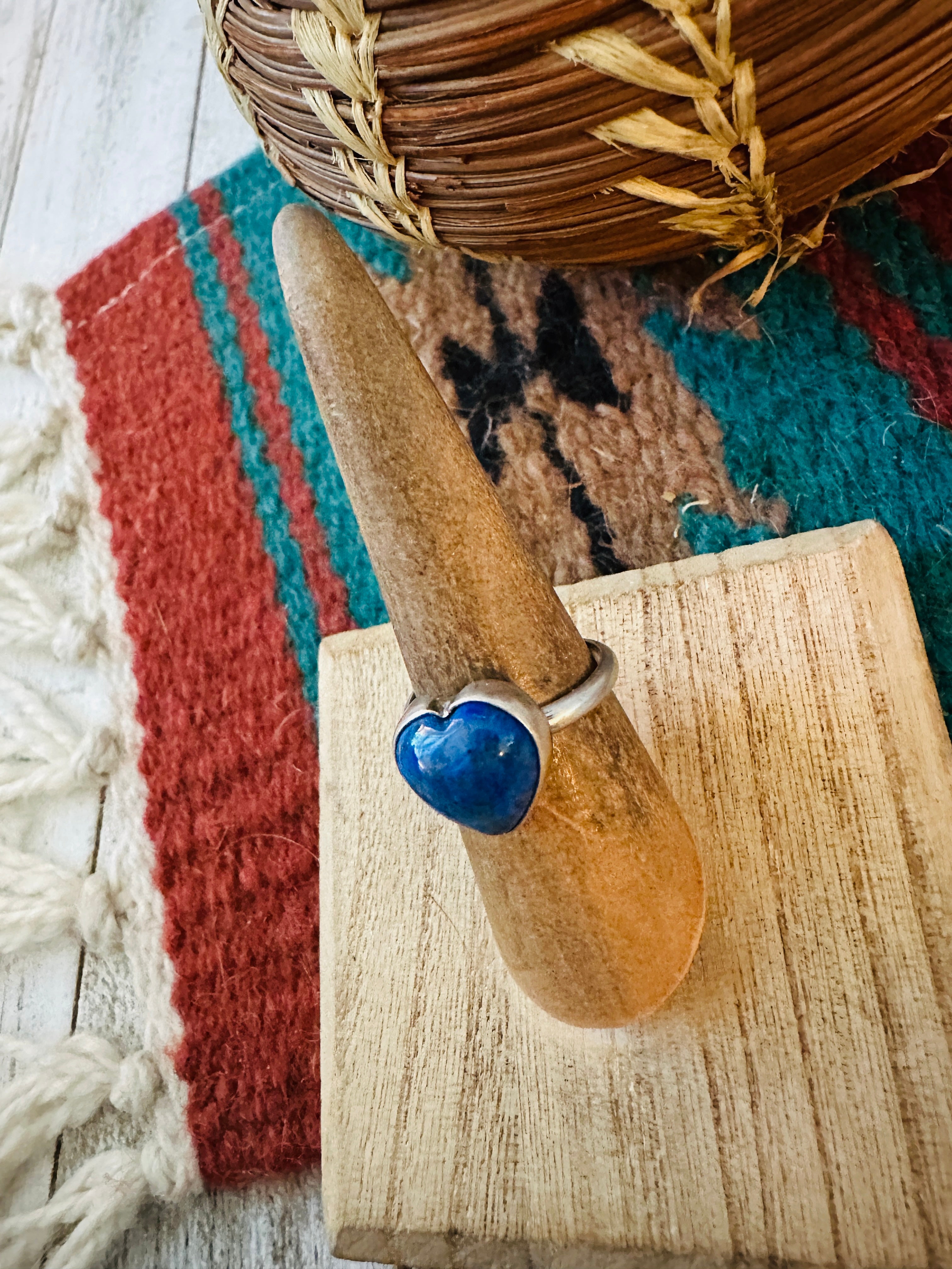Handcrafted Sterling Silver & Lapis Adjustable Heart Ring