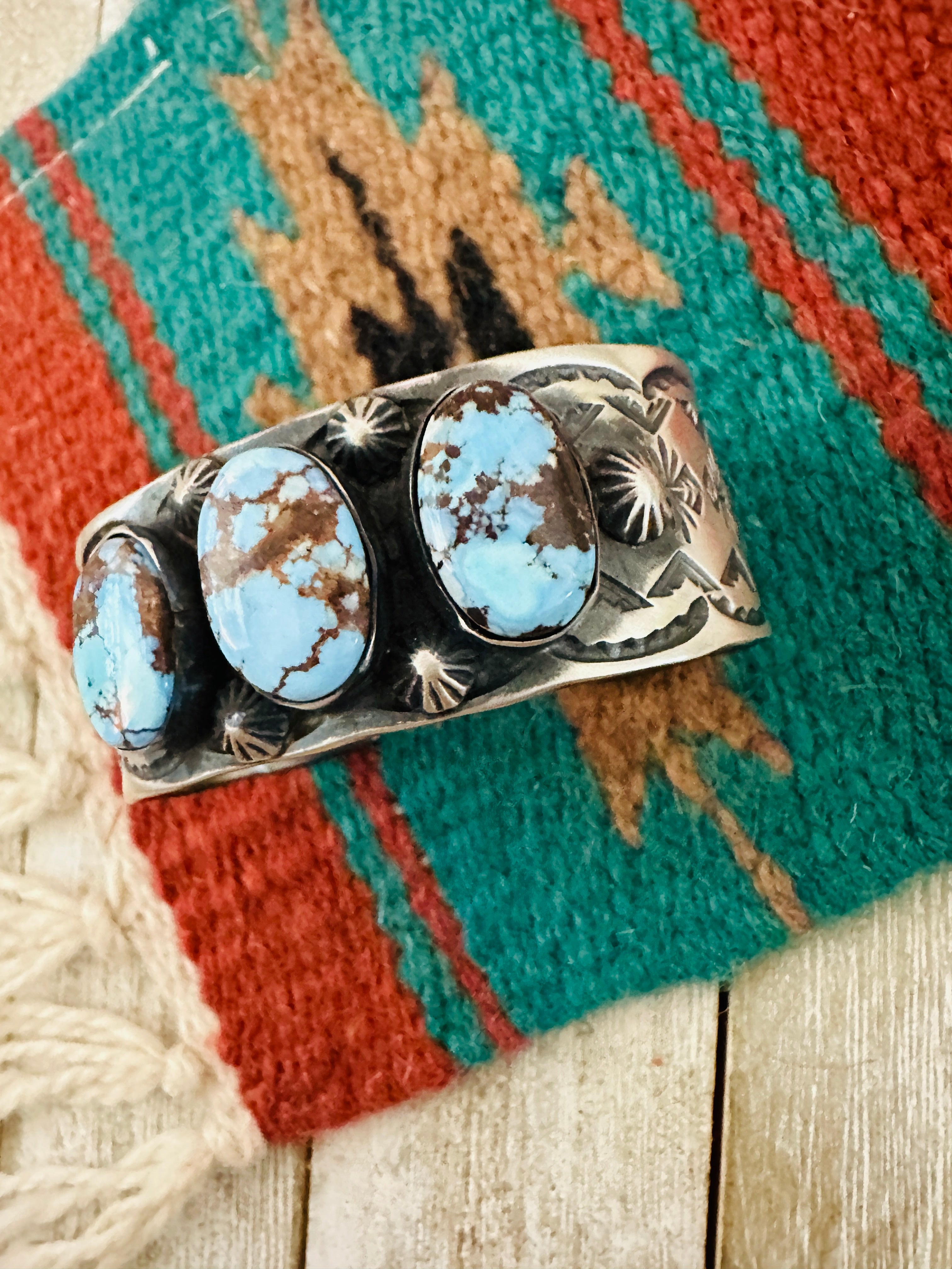 Handcrafted Sterling Silver & Golden Hills Turquoise Cuff Bracelet by Chimney Butte /