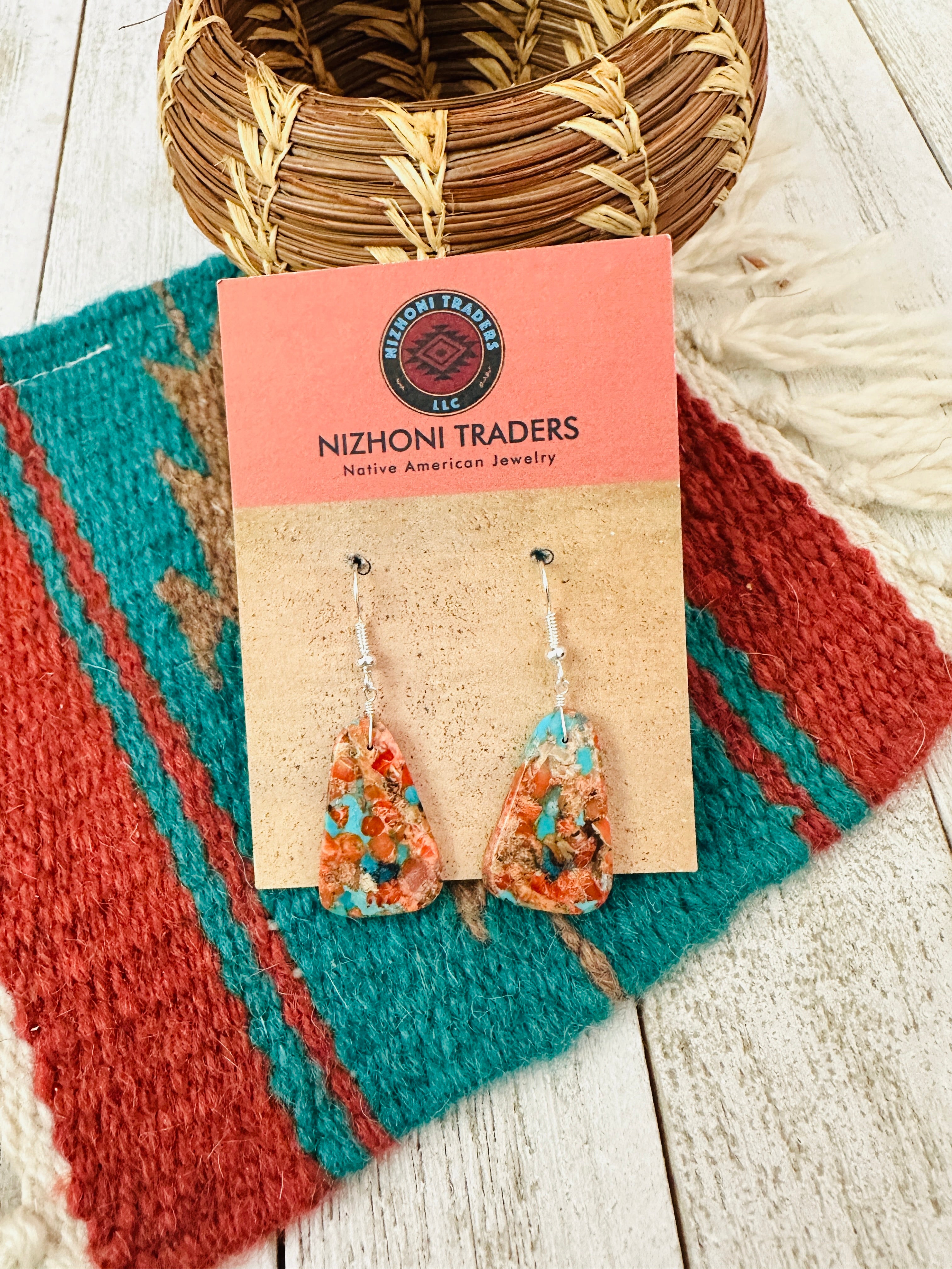 Navajo Sterling Silver & Multi Stone Spice Slab Dangle Earrings