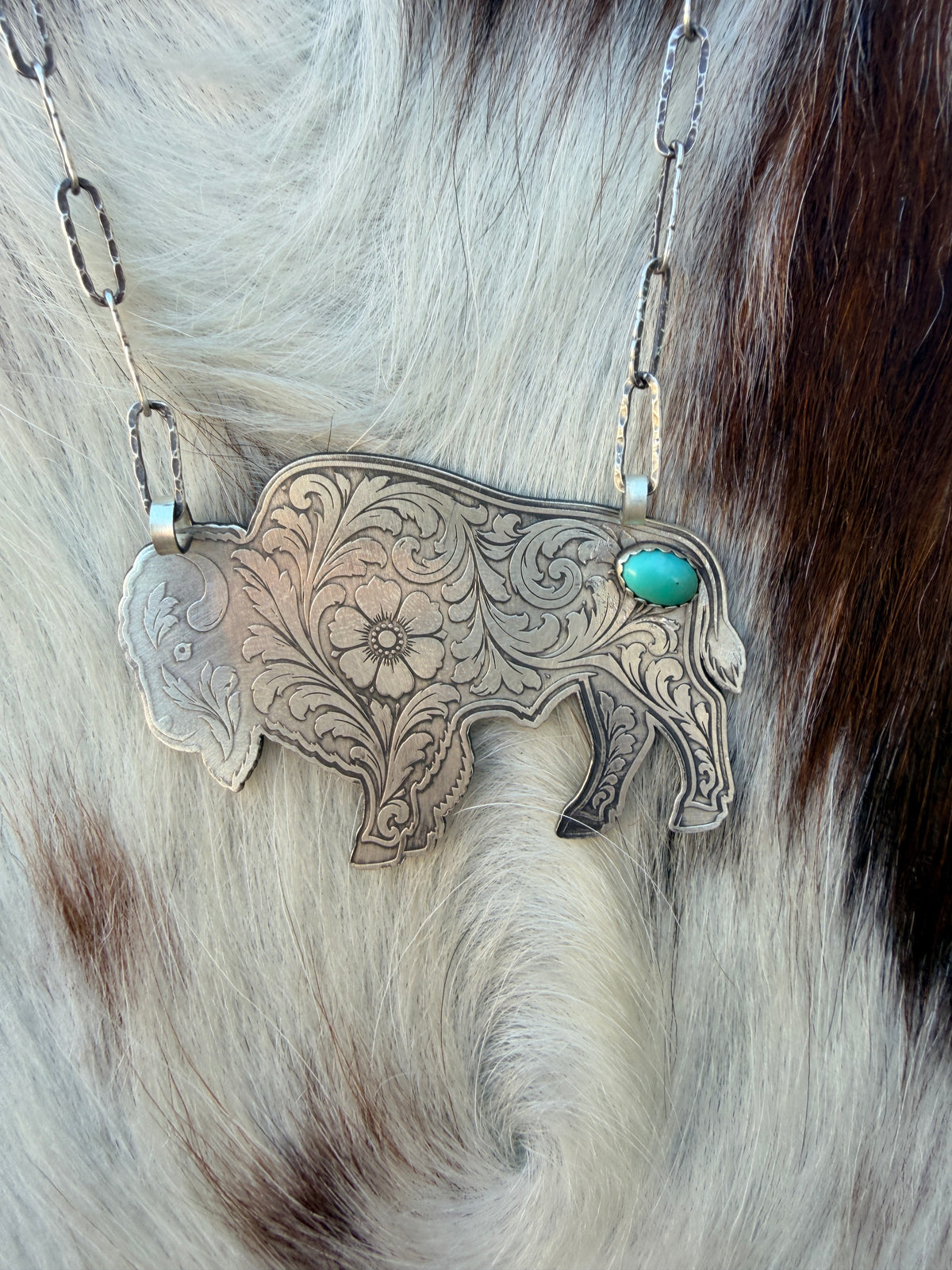 Handmade Sterling Silver & Turquoise Buffalo Necklace